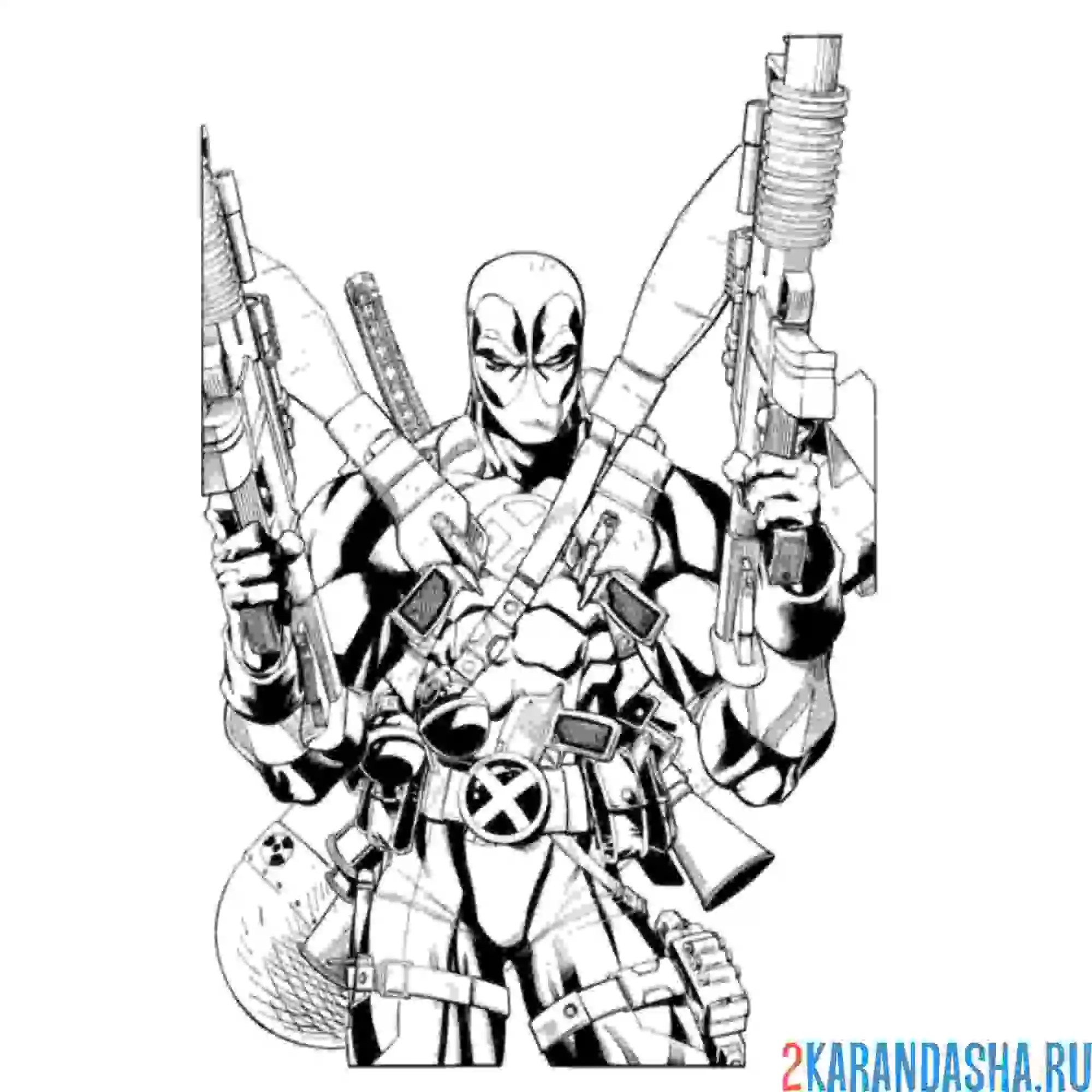 Раскраска дэдпул нашел большие пушки