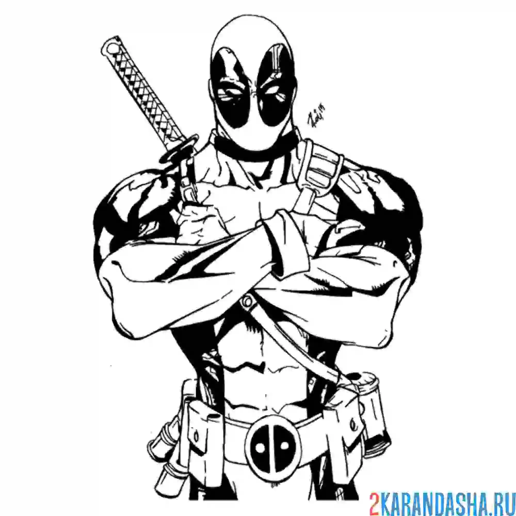 Раскраска дэдпул серьезный чел