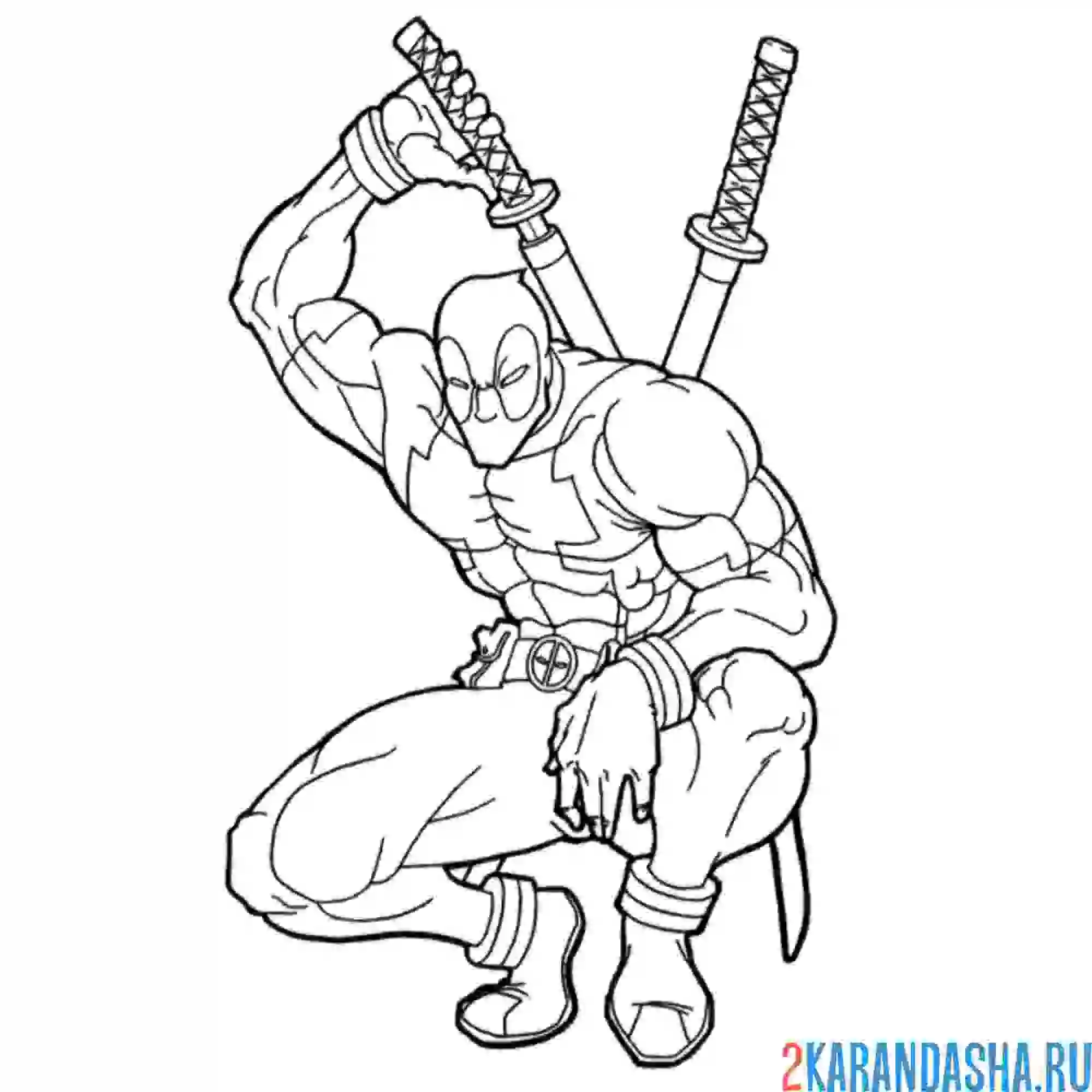 Раскраска дэдпул готовится к удару