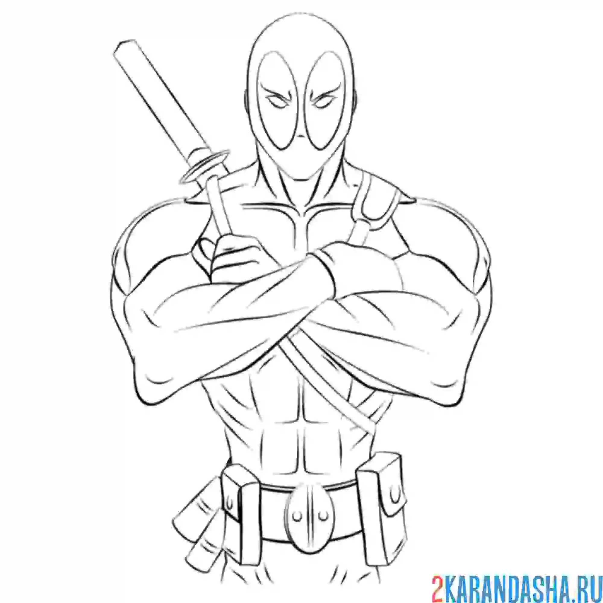 Раскраска серьезный дэдпул