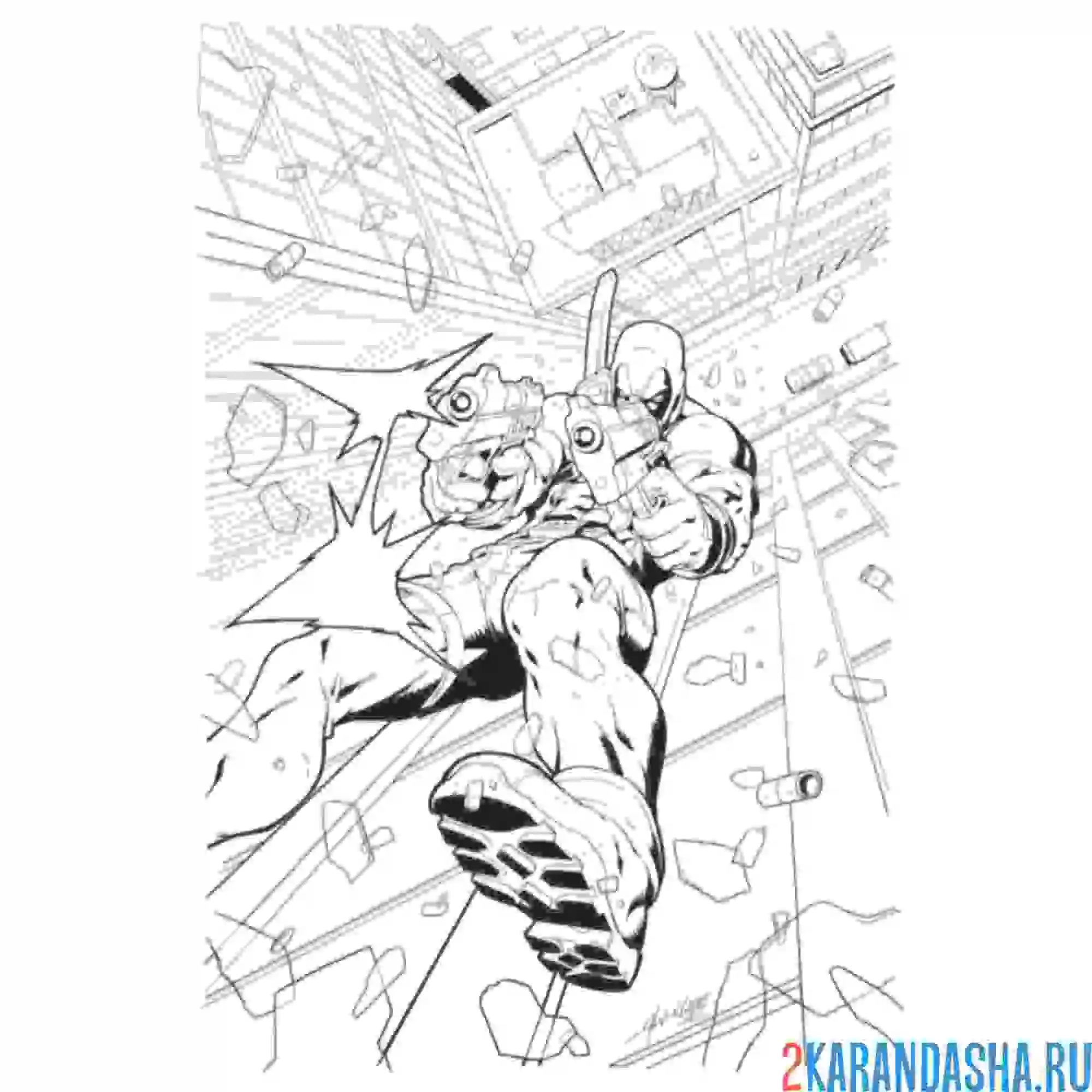 Раскраска дэдпул падает и стреляет