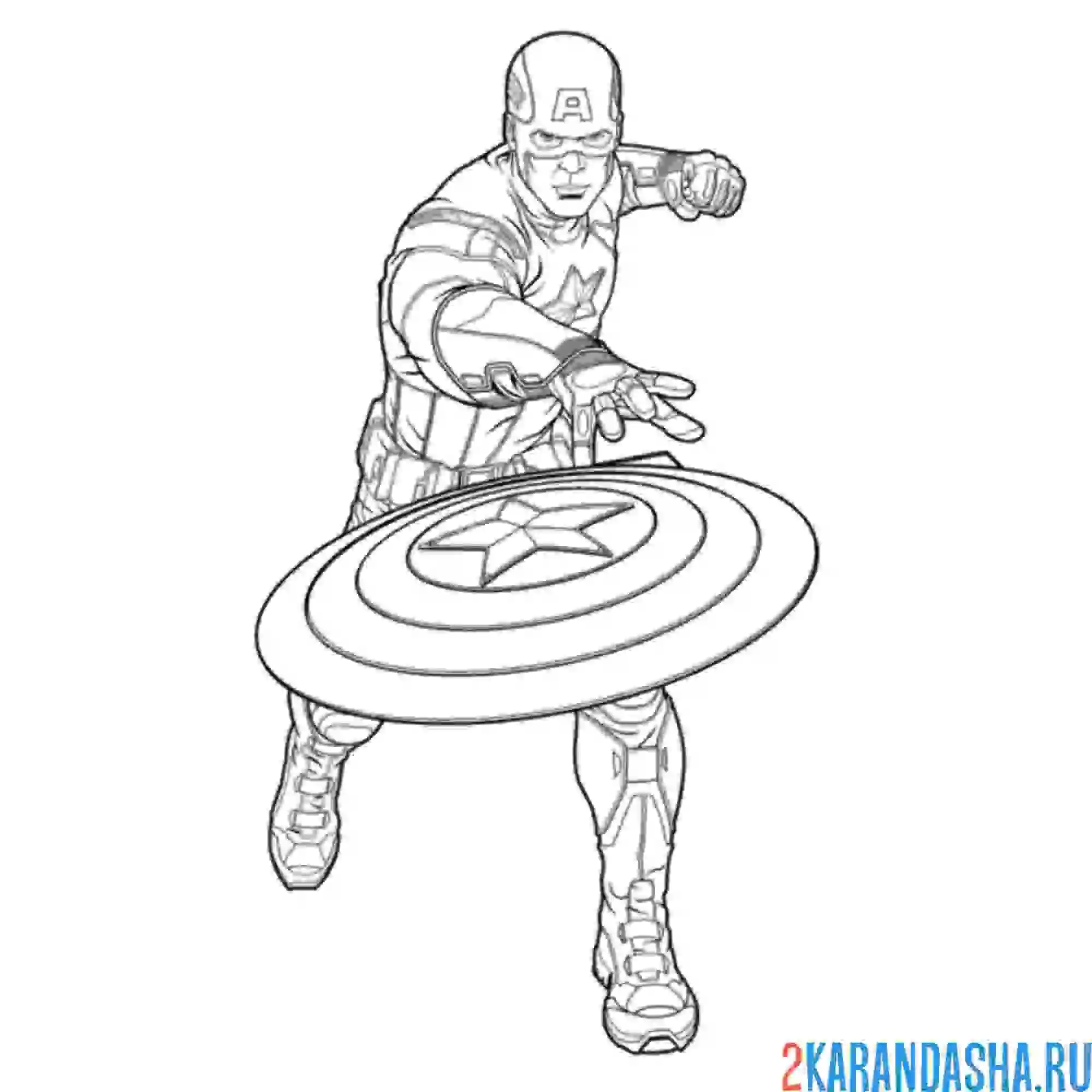 Раскраска капитан америка запустил щит