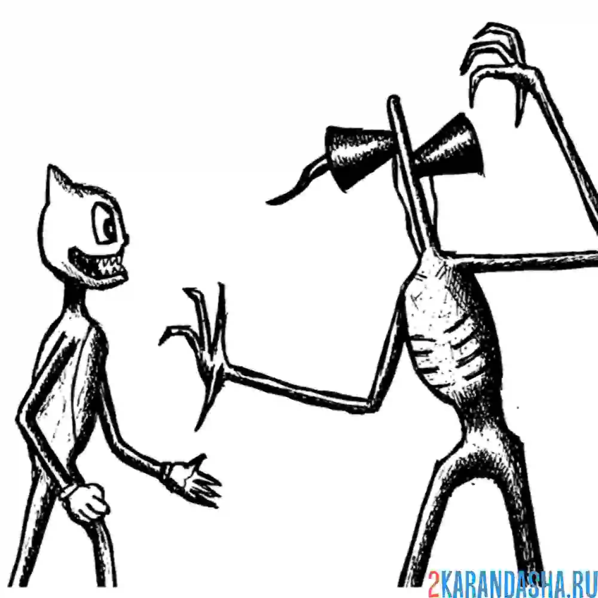 Раскраска сиреноголовый с котом