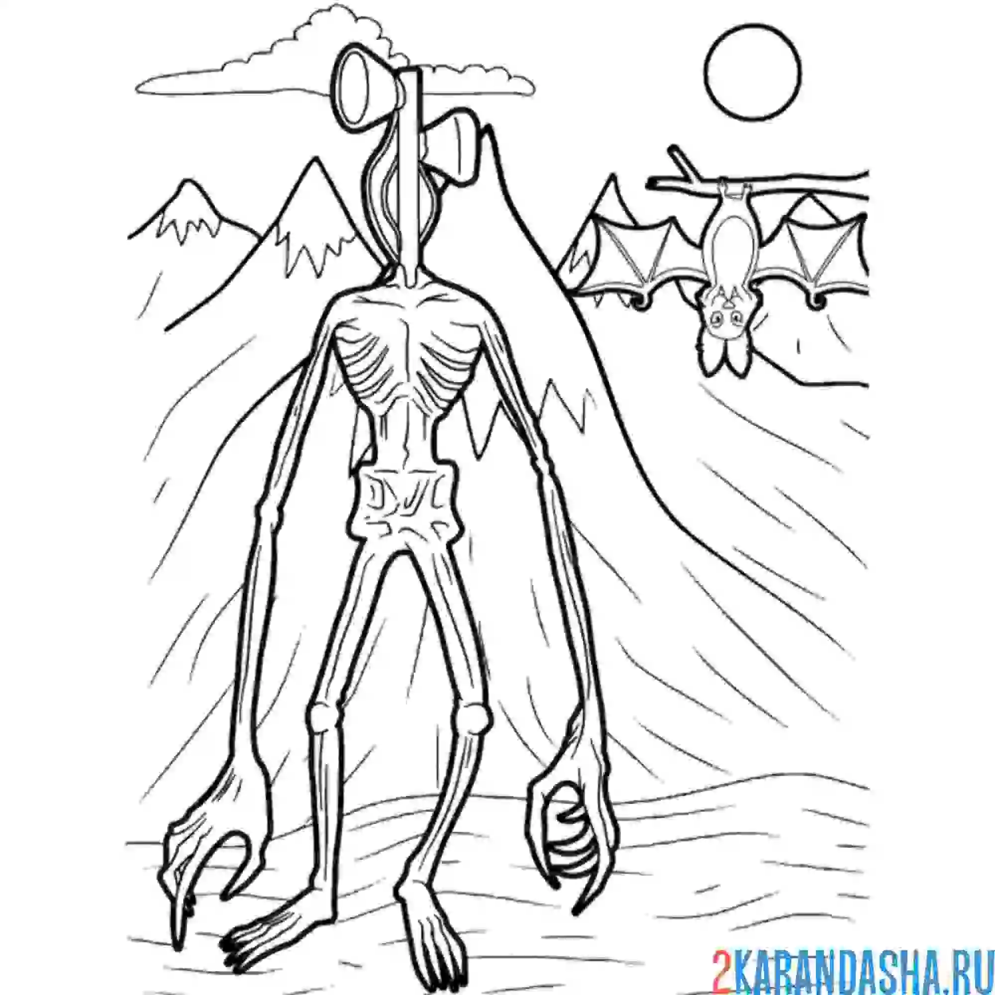 Раскраска сиреноголовый в горах и летучая мышь