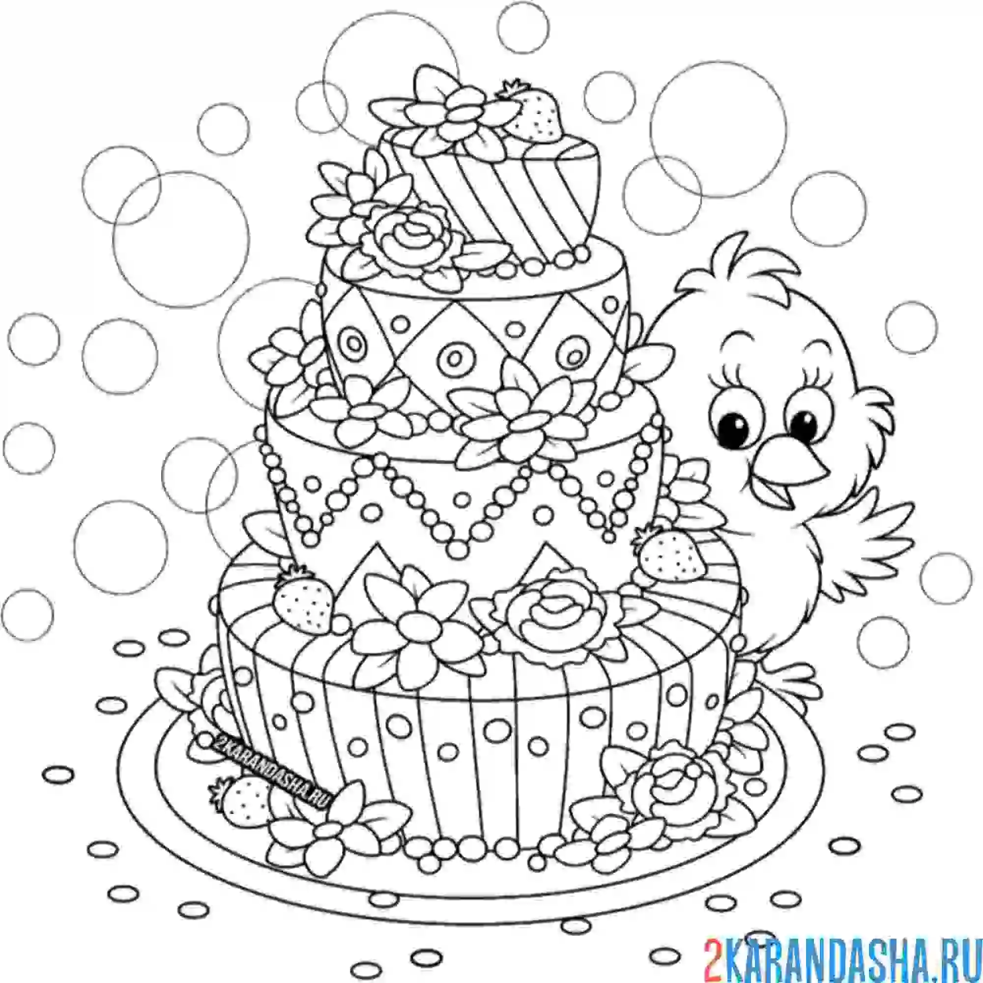 Раскраска цыпленок празднует день рождения