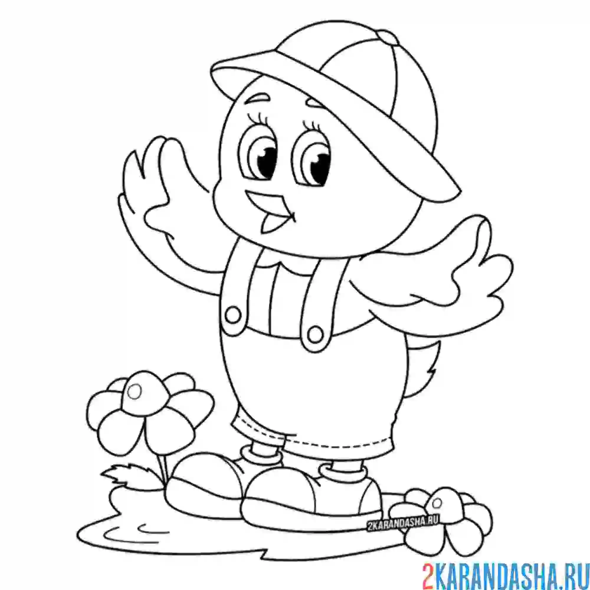 Раскраска цыпленок в одежде туриста