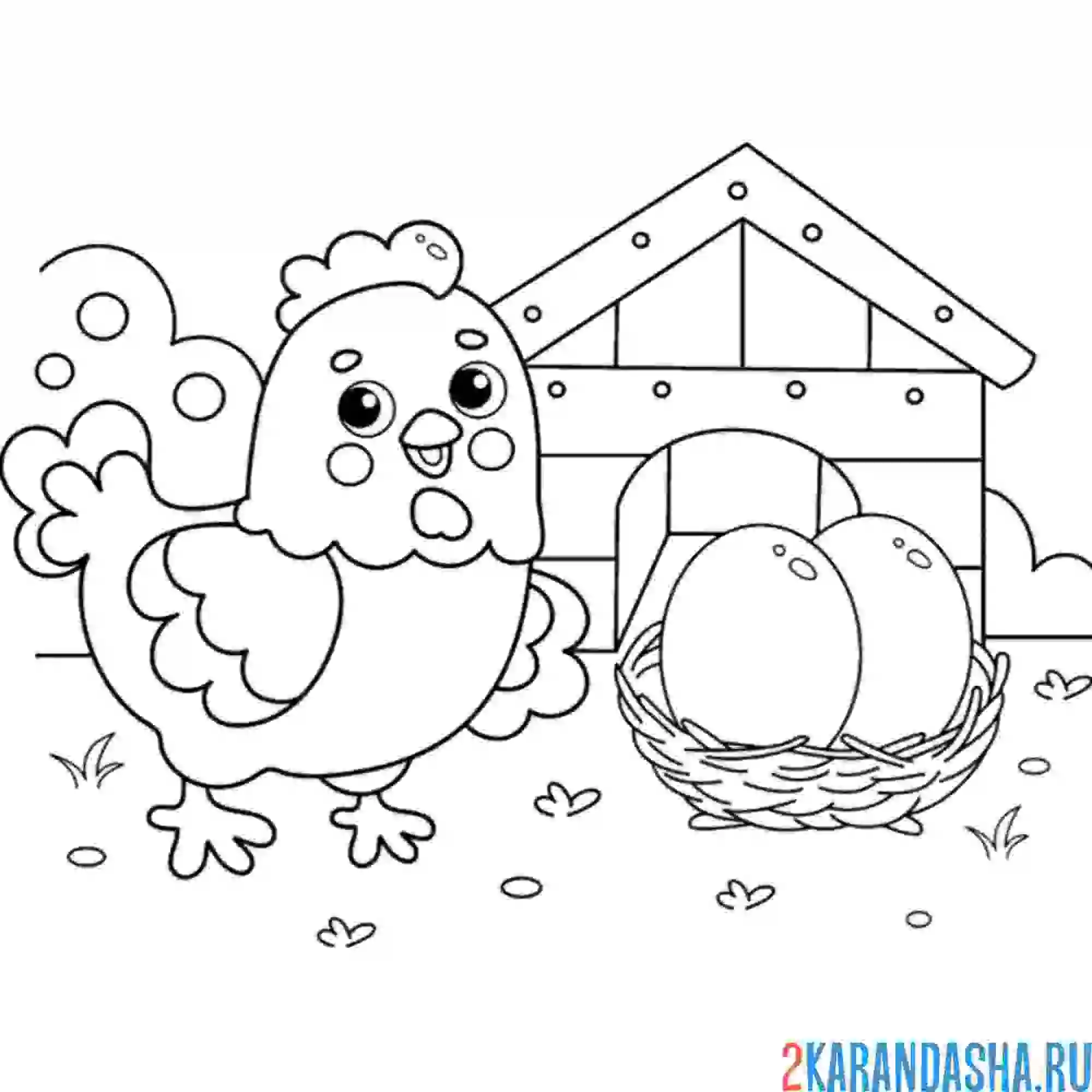 Раскраска мама курица и яйца
