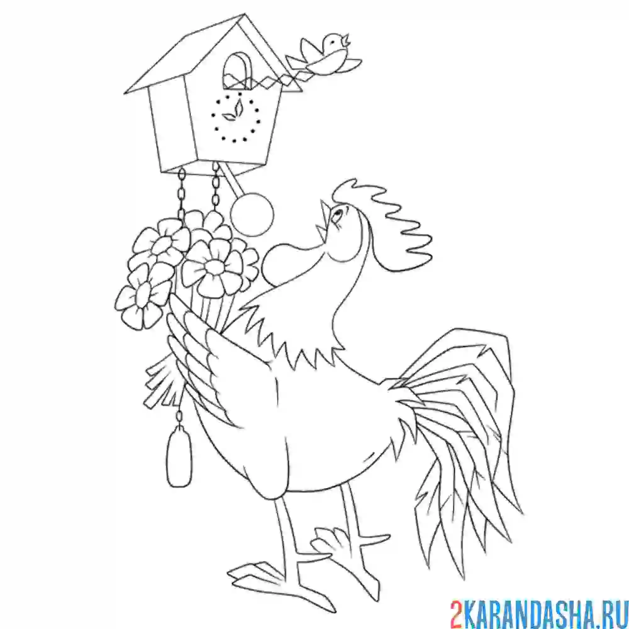 Раскраска петух поправляет часы