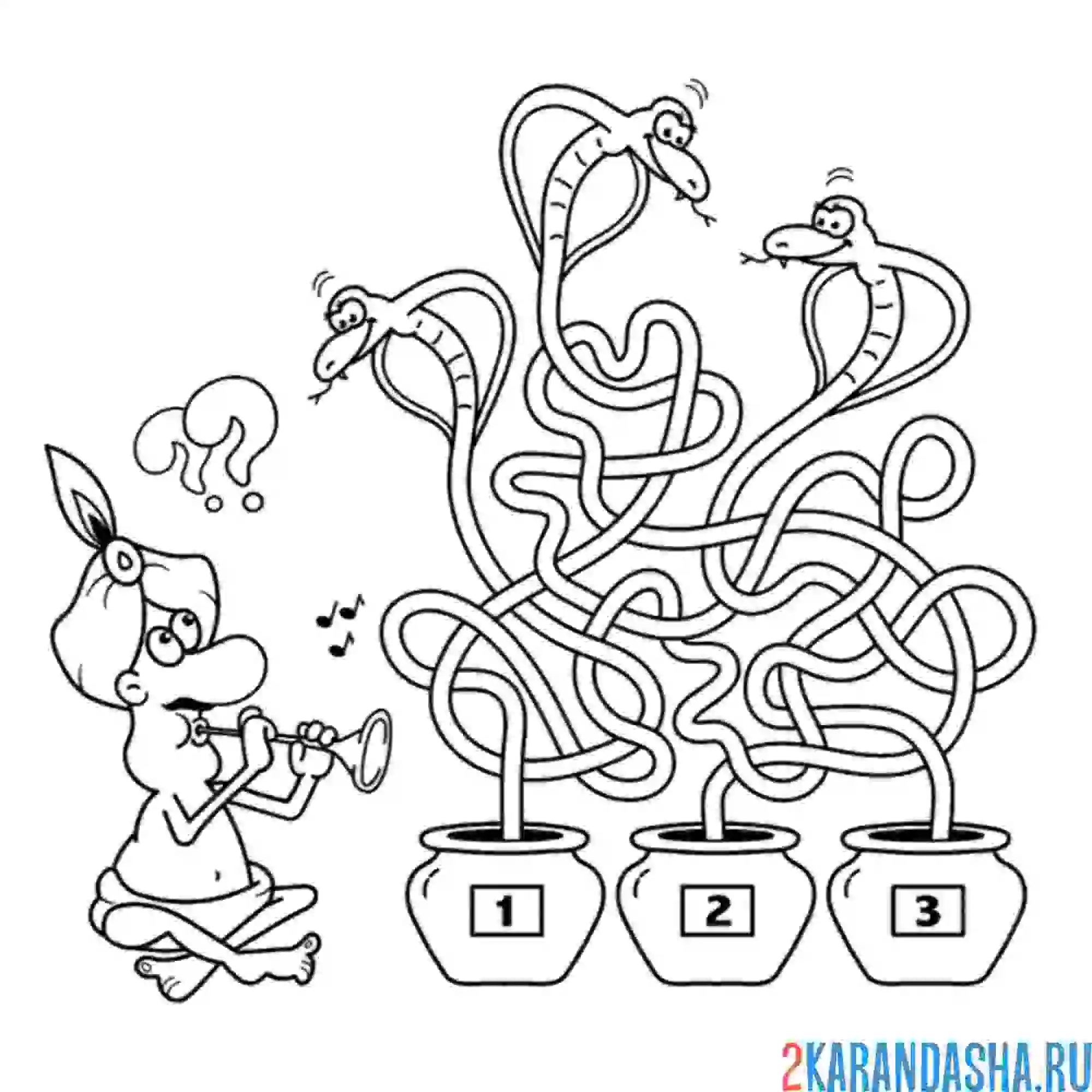 Раскраска лабиринт со змеями