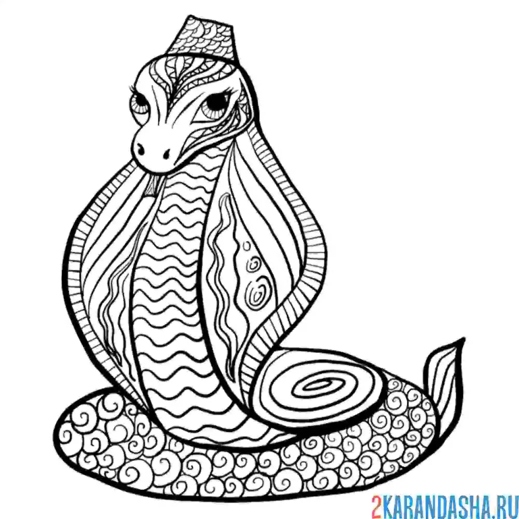Раскраска кобра змея опасная