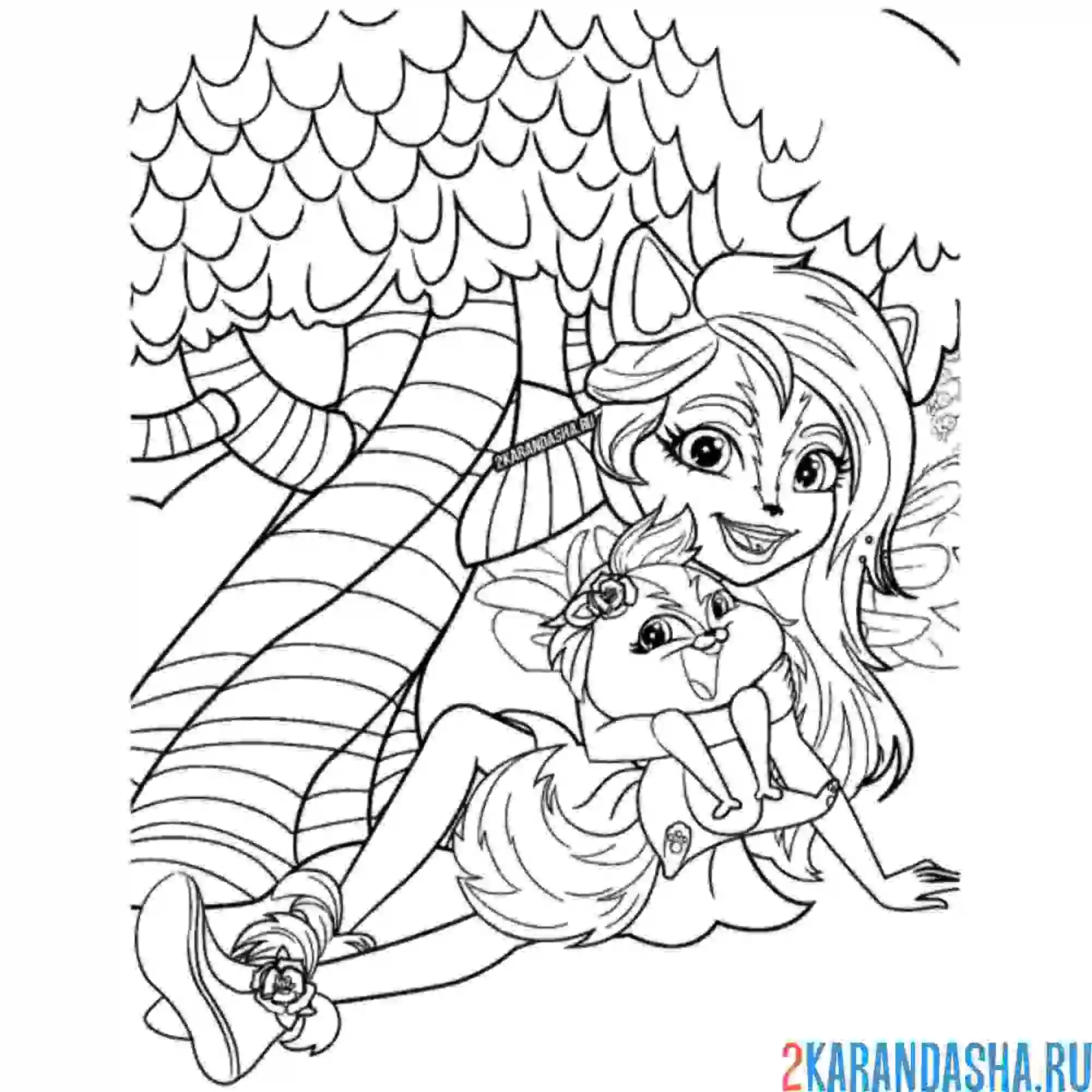 Раскраска энчантималс сейдж и кейпер в лесу