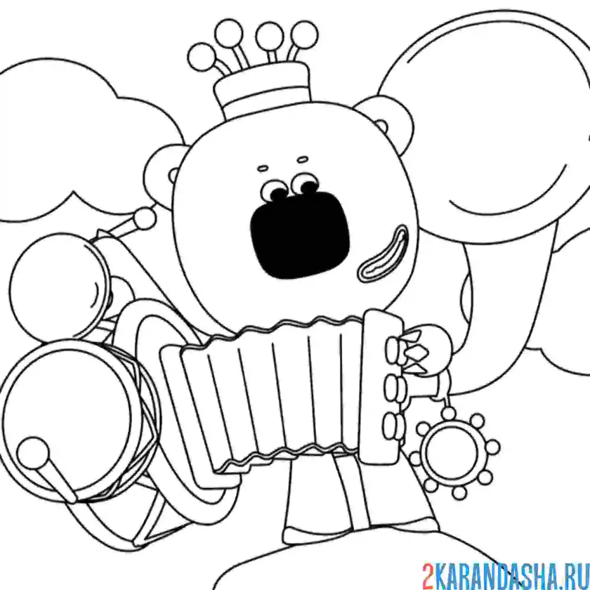 Раскраска ми-ми-мишки кеша играет на баяне