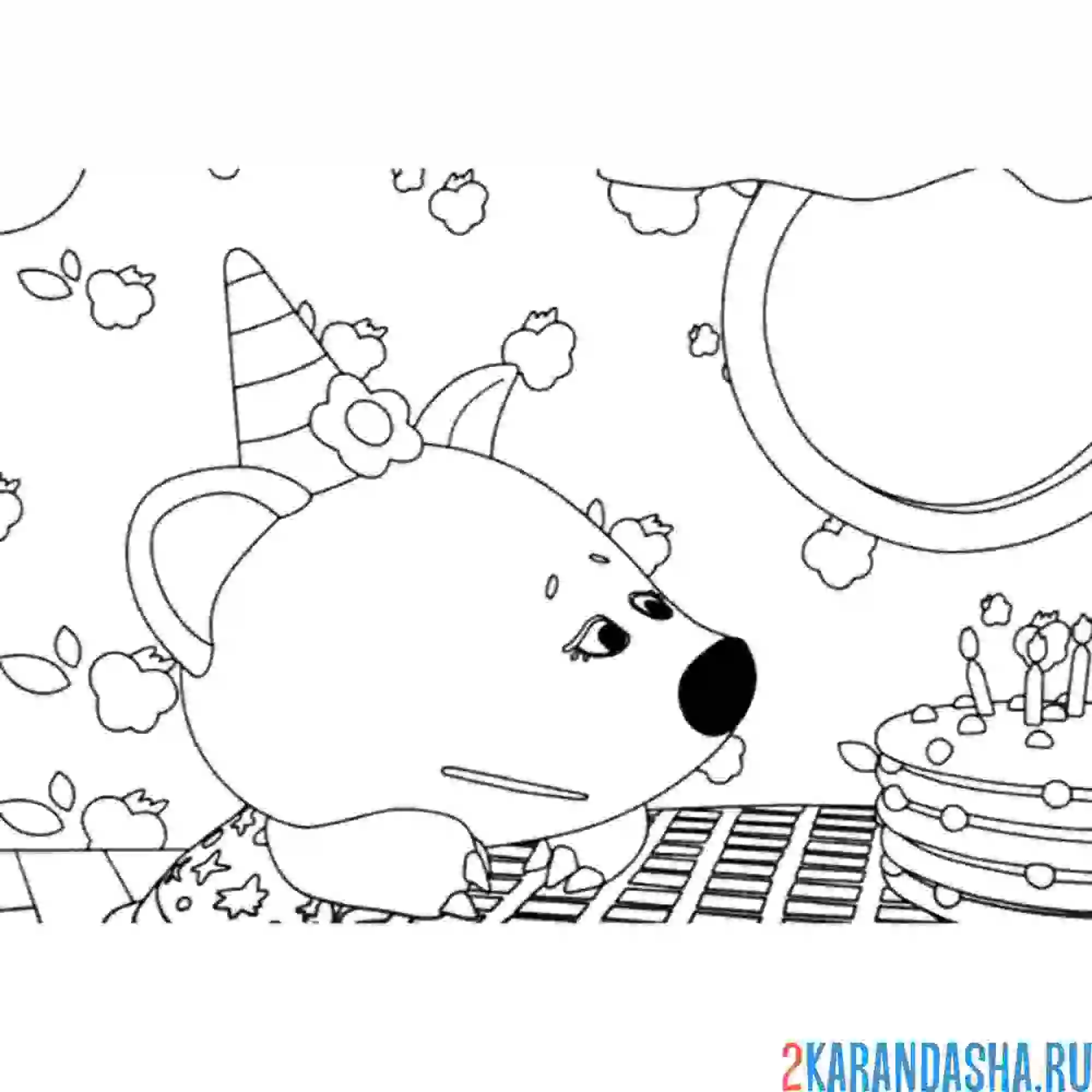 Раскраска ми-ми-мишки лисичка и торт