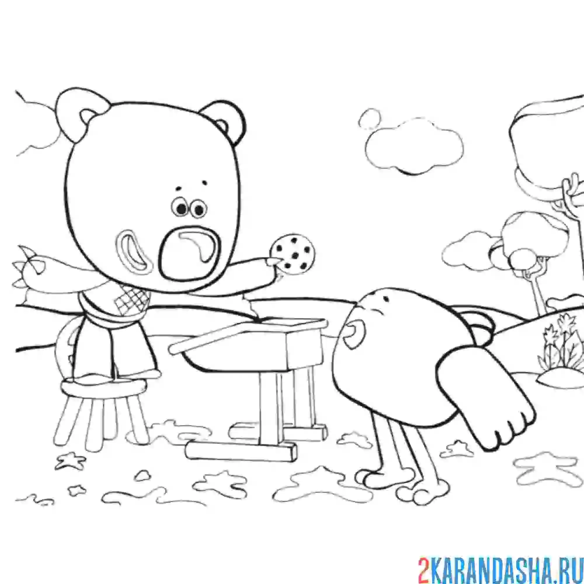 Раскраска ми-ми-мишки кеша и цыпа