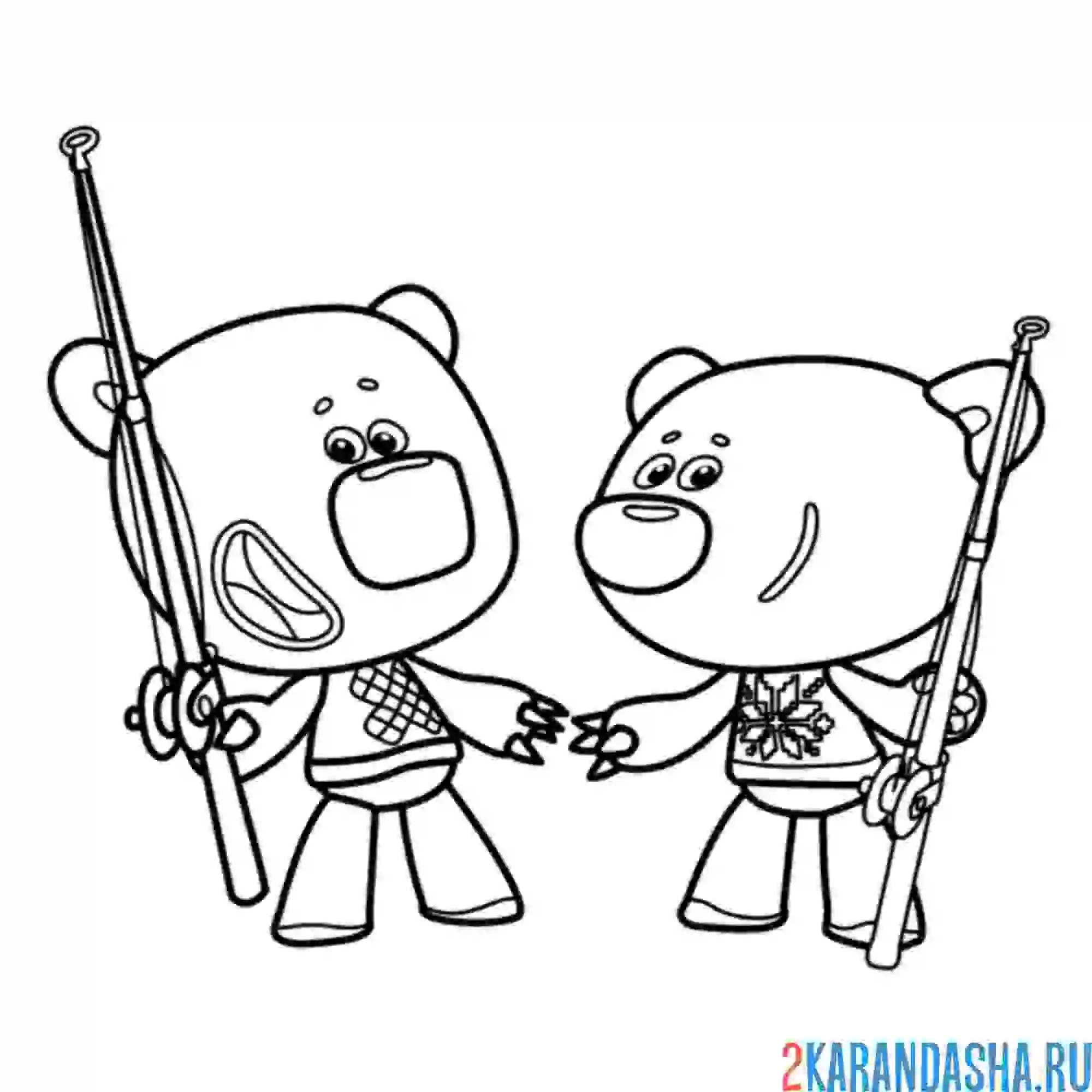 Раскраска тучка и кеша на рыбалку ми-ми-мишки