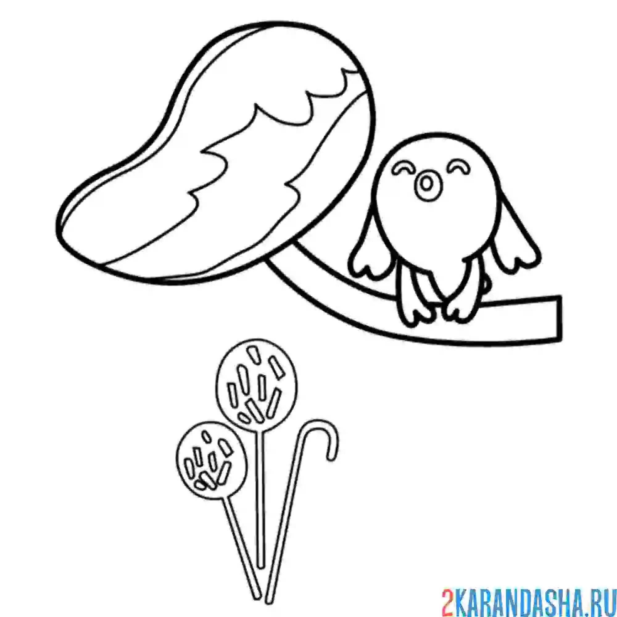 Раскраска птичка на дереве ми-ми-мишки