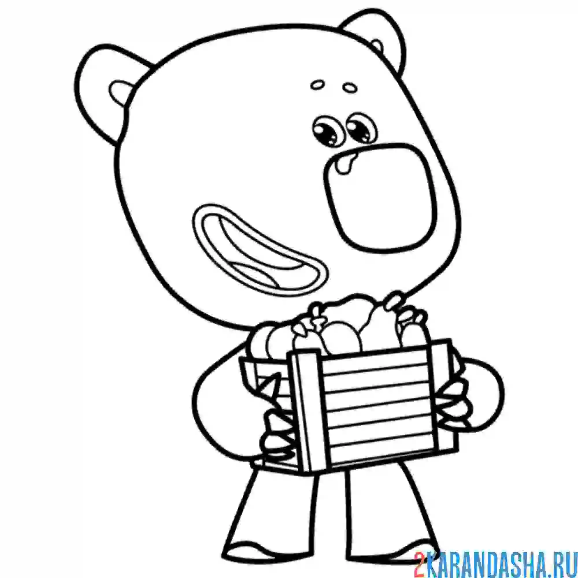 Раскраска ми-ми-мишки кеша с фруктами