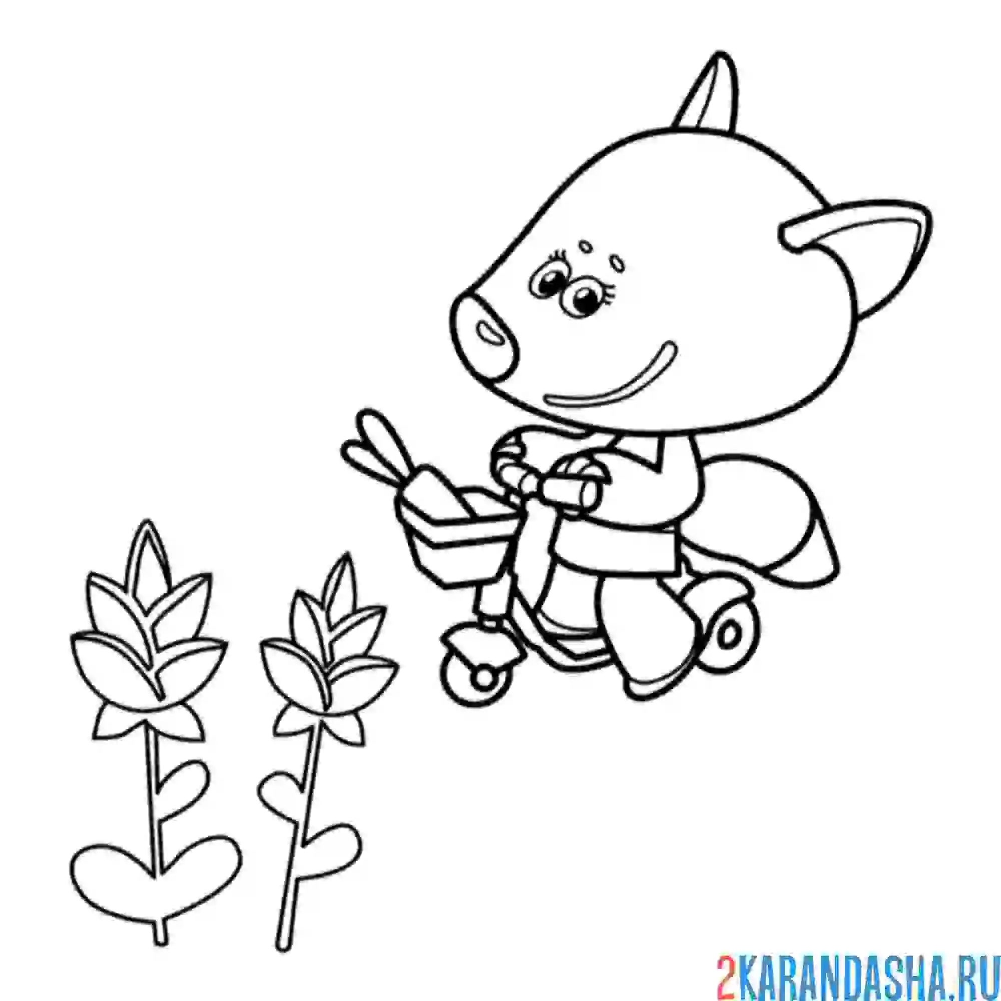 Раскраска лисичка едет на велосипеде ми-ми-мишки