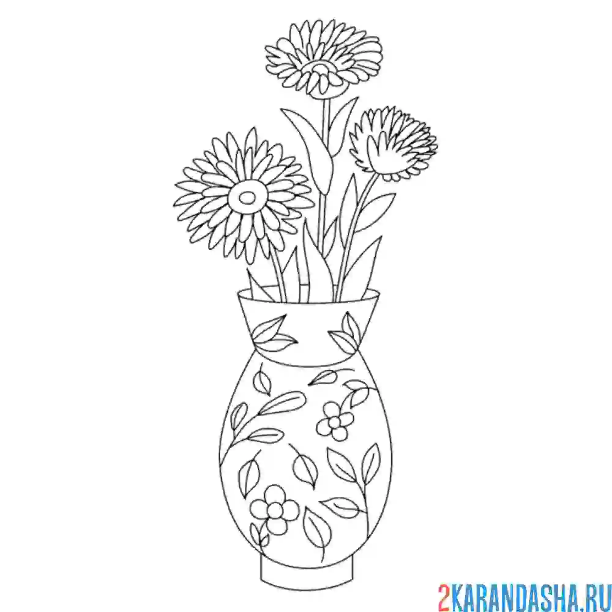 Раскраска ваза с рисунком и цветами
