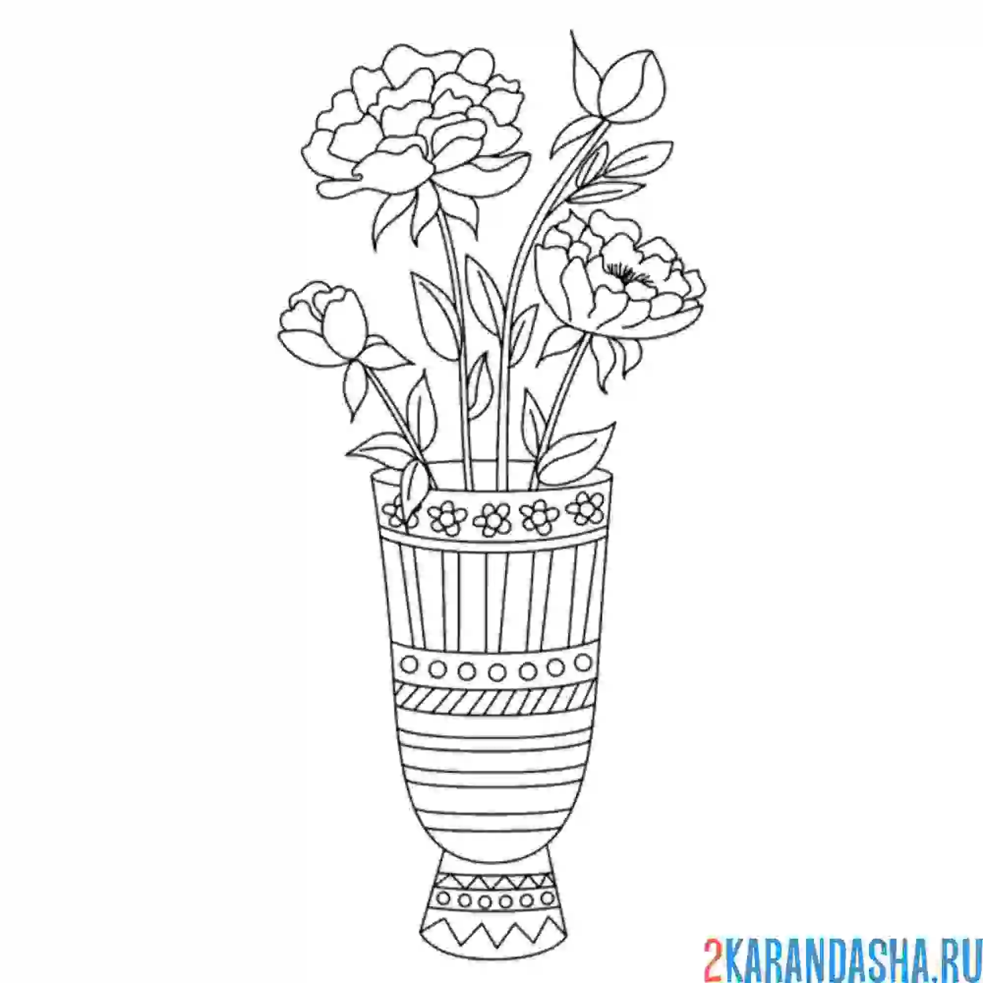 Раскраска ваза с разными цветами