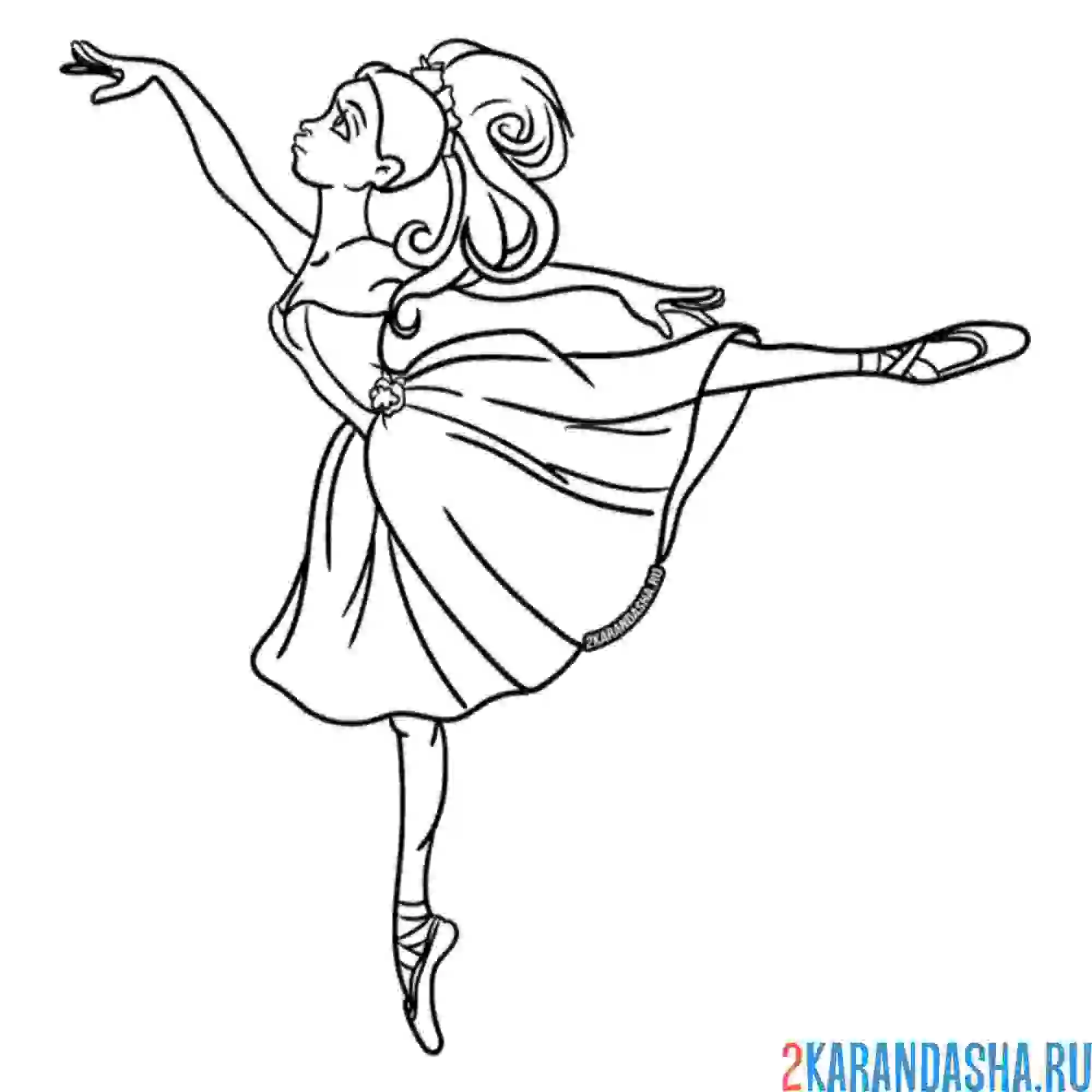 Раскраска балерина в длинном платье