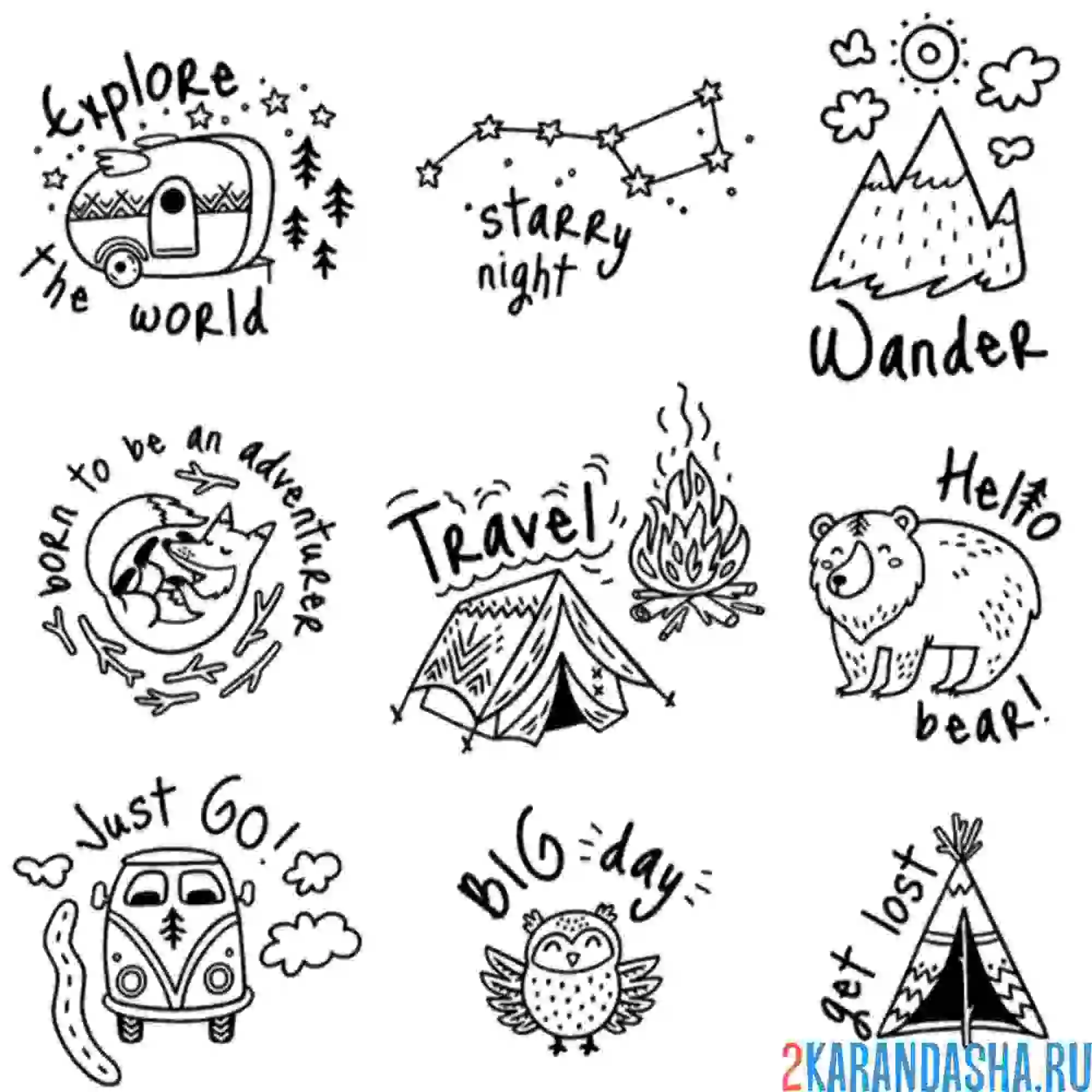 Раскраска наклейки путешественника