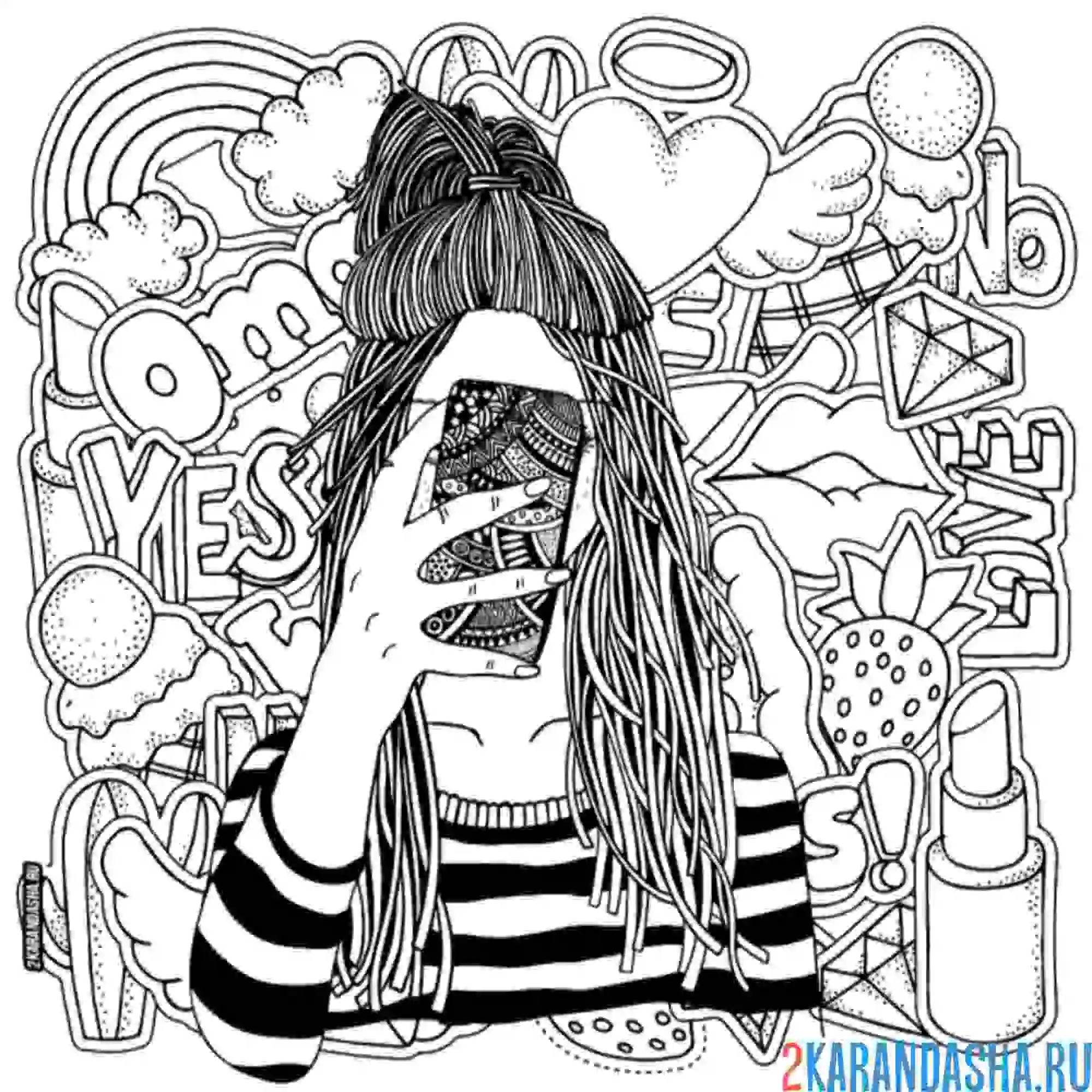 Раскраска девушка на коллаже