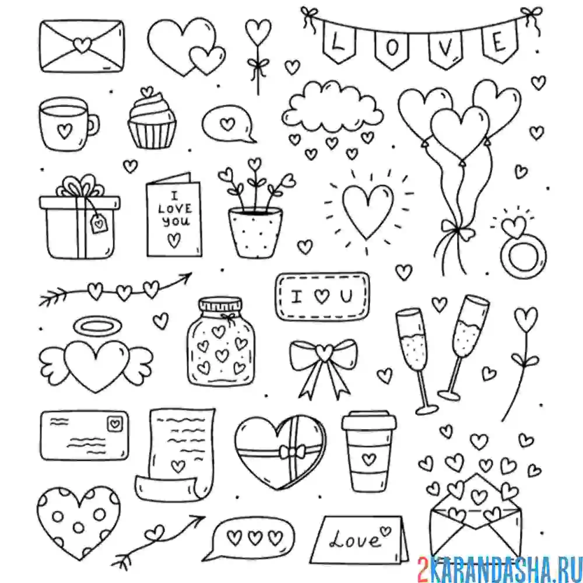 Раскраска наклейки влюбленные