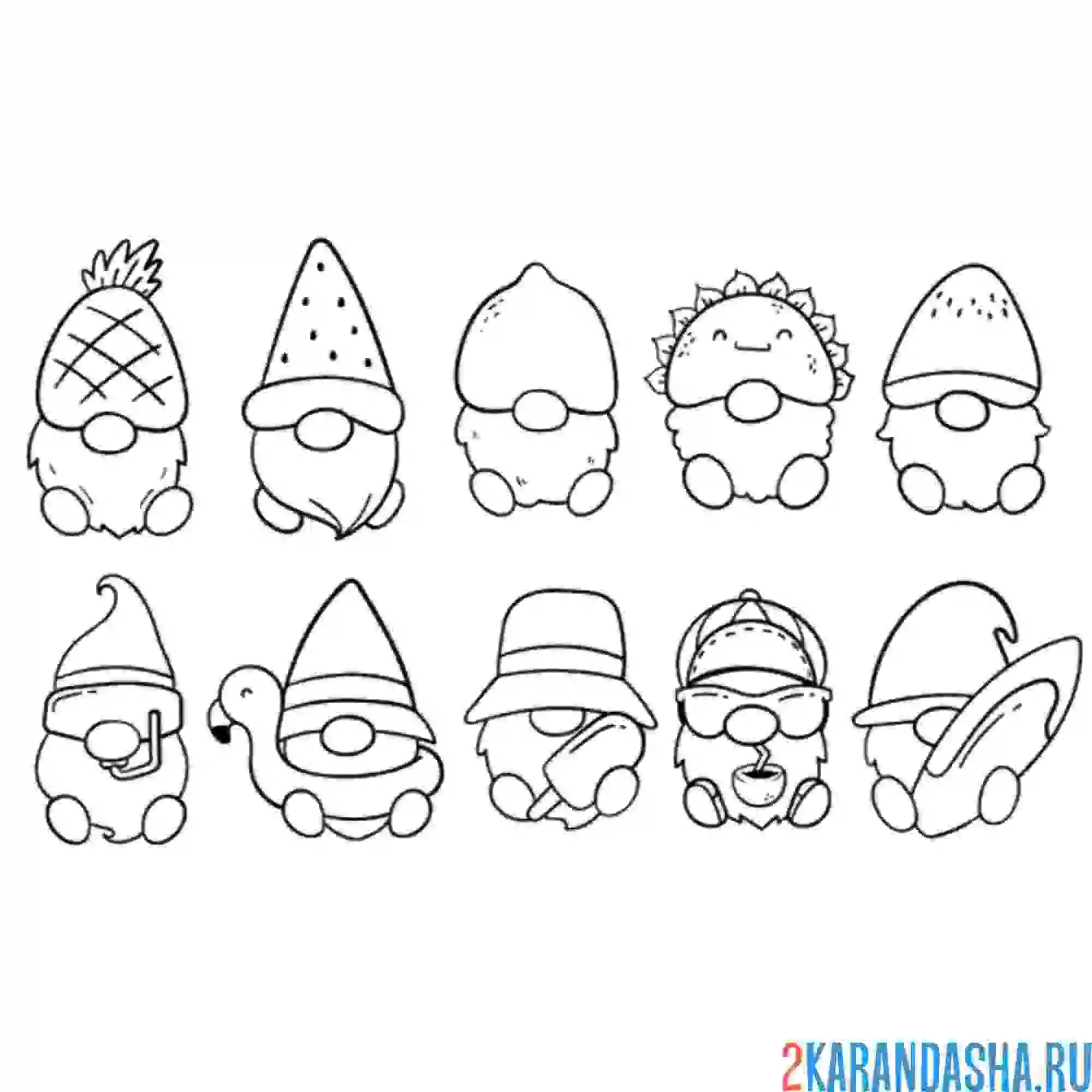 Раскраска наклейки стикеры гномик