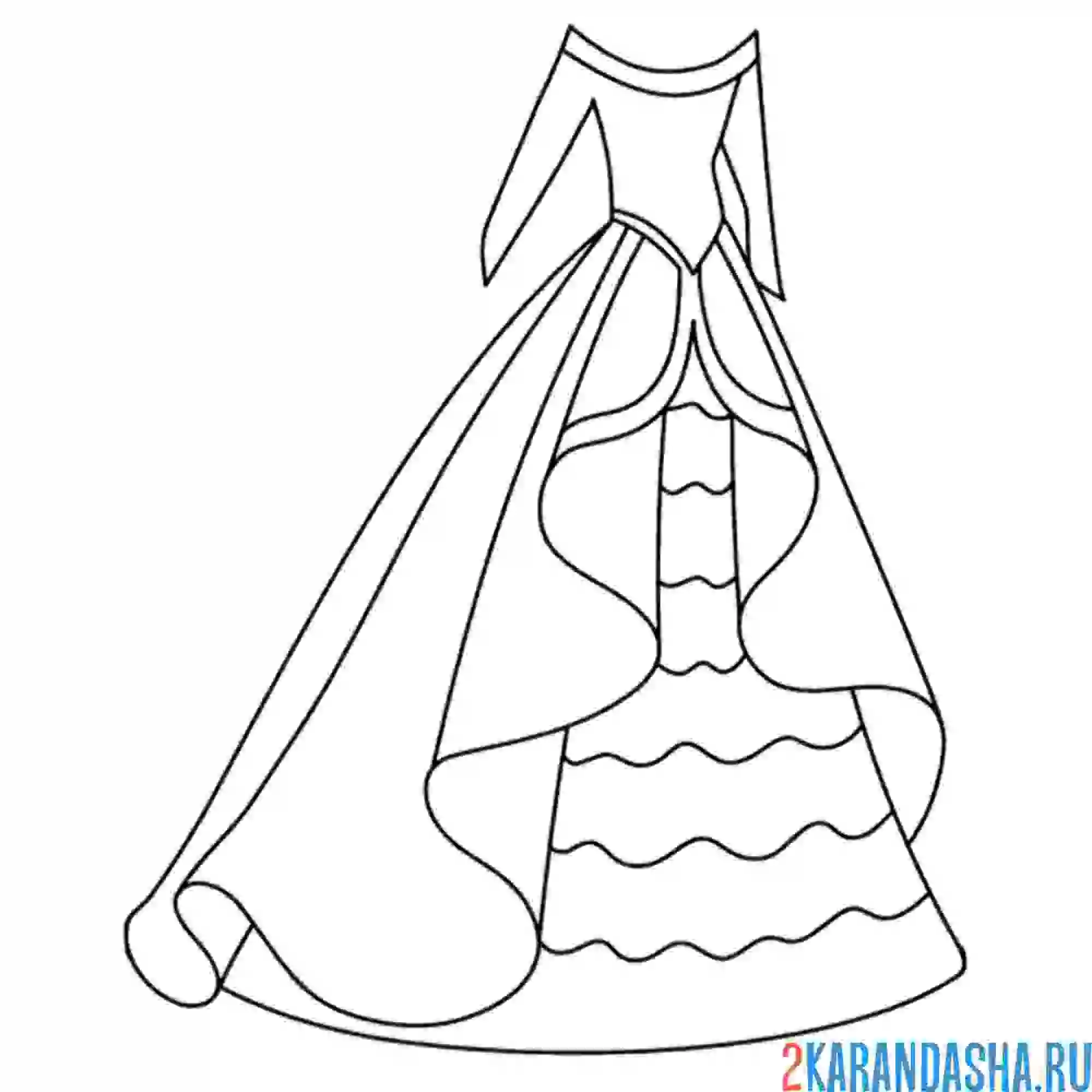 Раскраска пышное платье с длинным рукавом