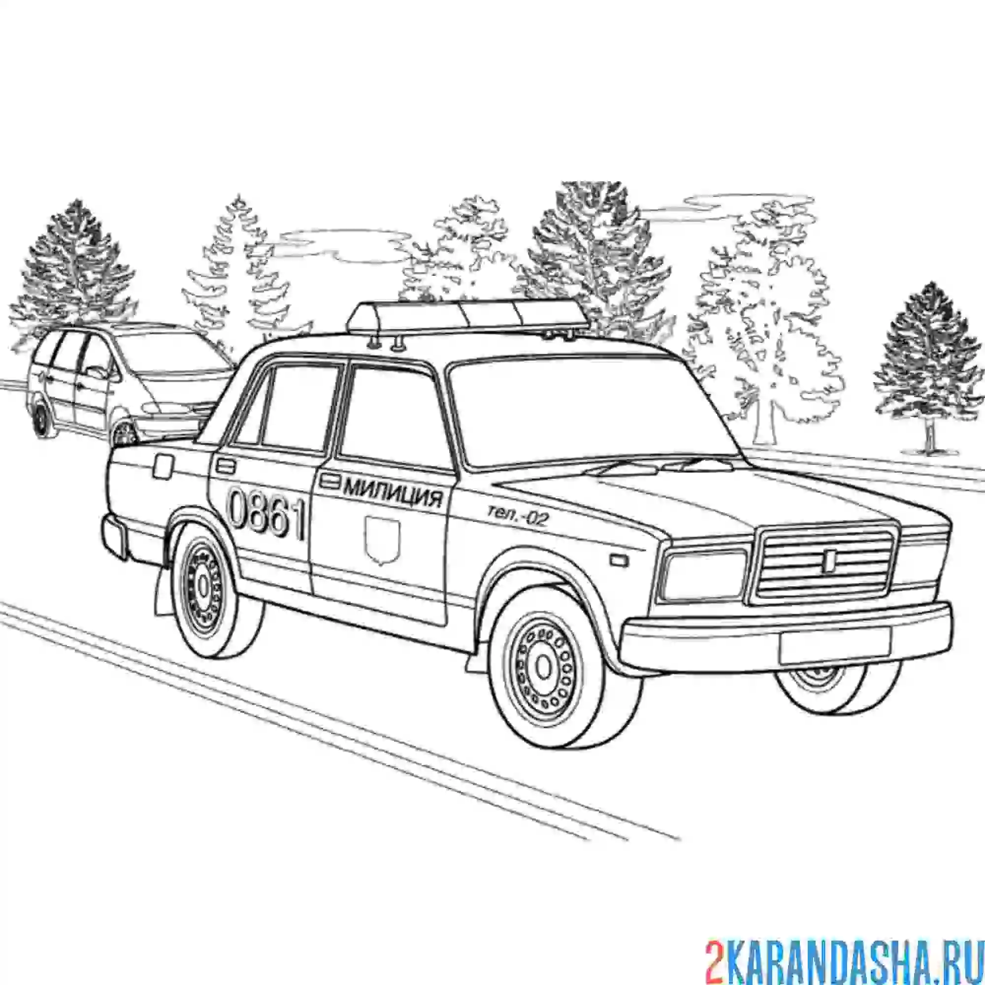 Раскраска старая милицейская машина лада 2107