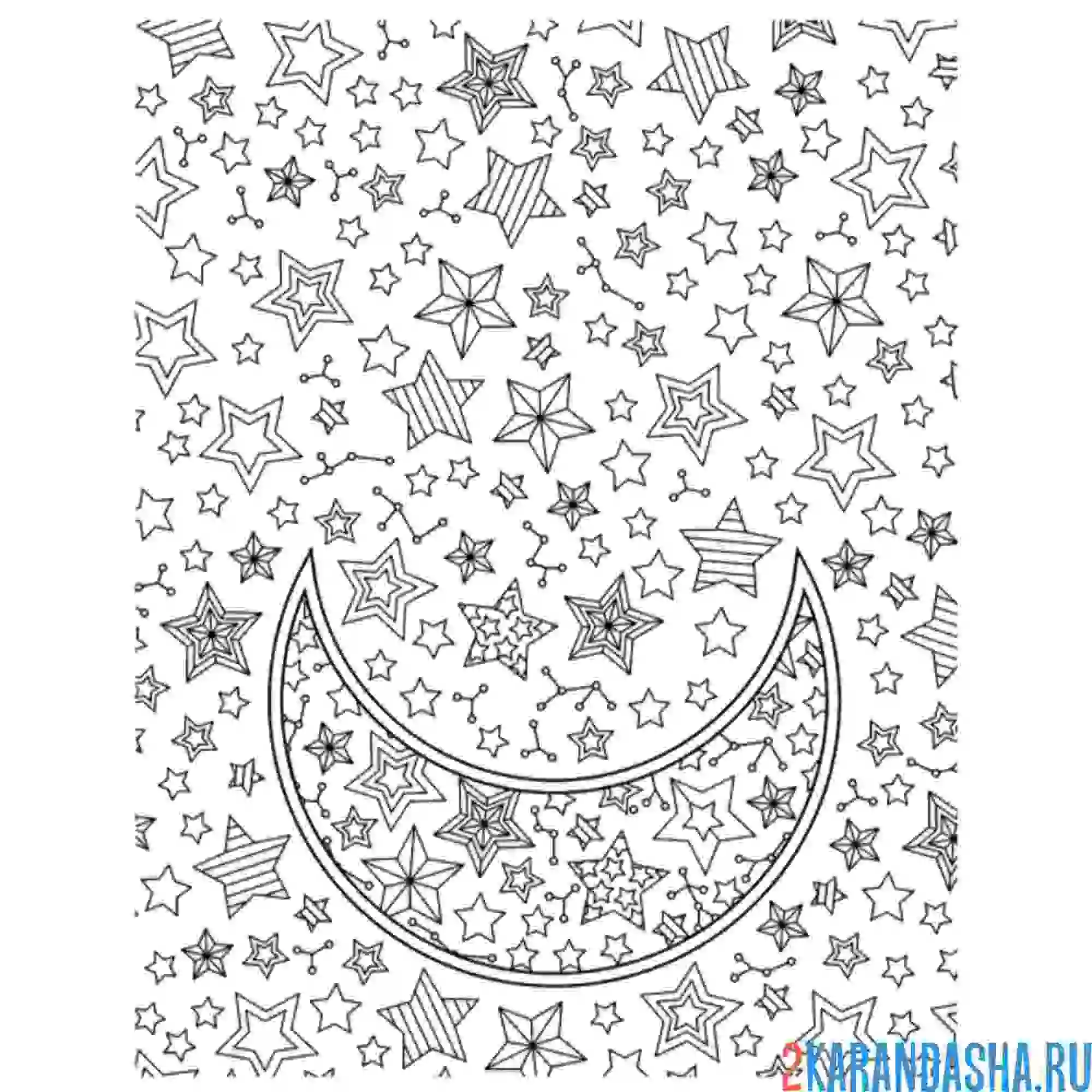 Раскраска луна на звездном небе антистресс