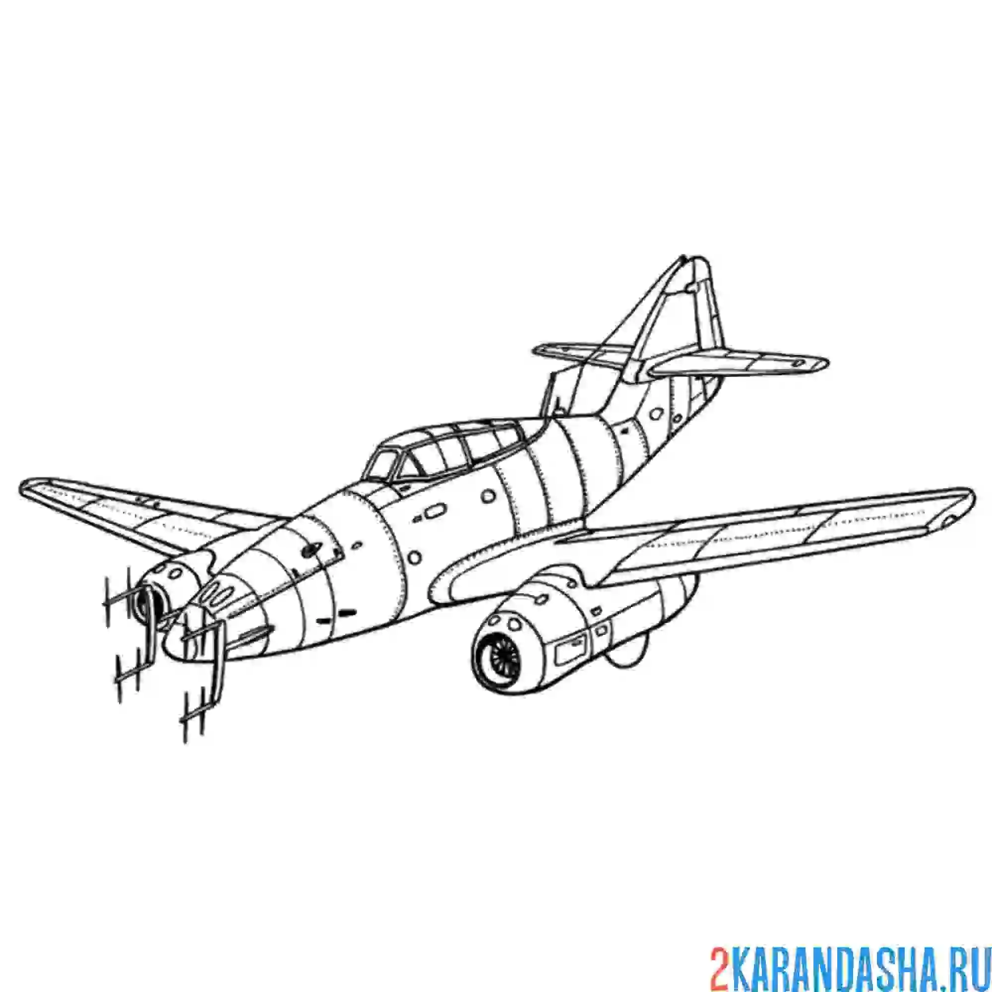 Раскраска messerschmitt me 262 немецкий турбореактивный истребитель бомбардировщик