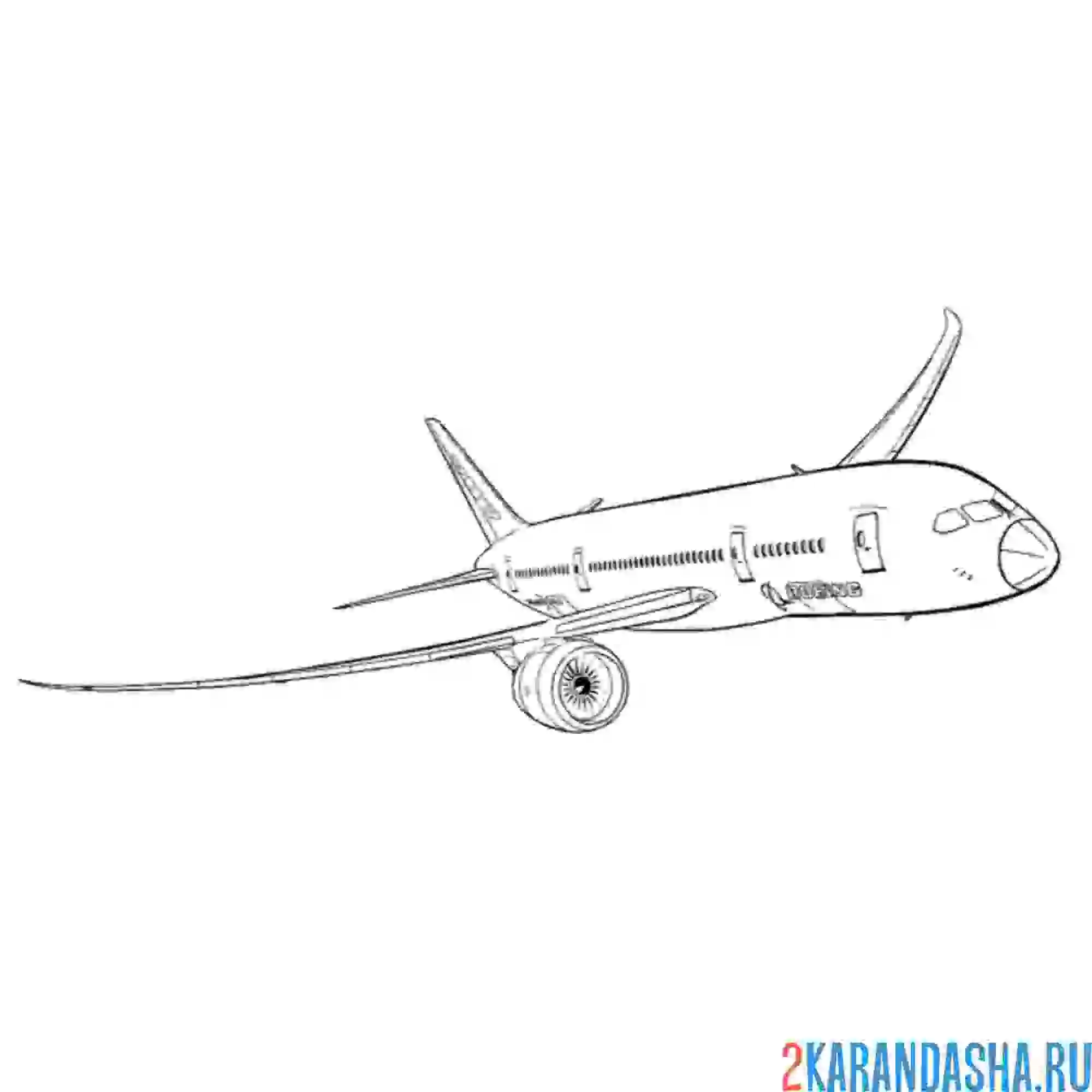 Раскраска пассажирский самолет в небе