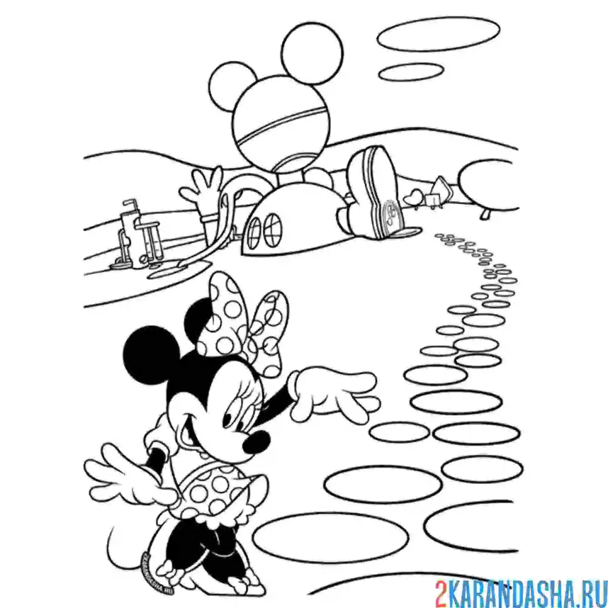 Раскраска минни маус идет домой