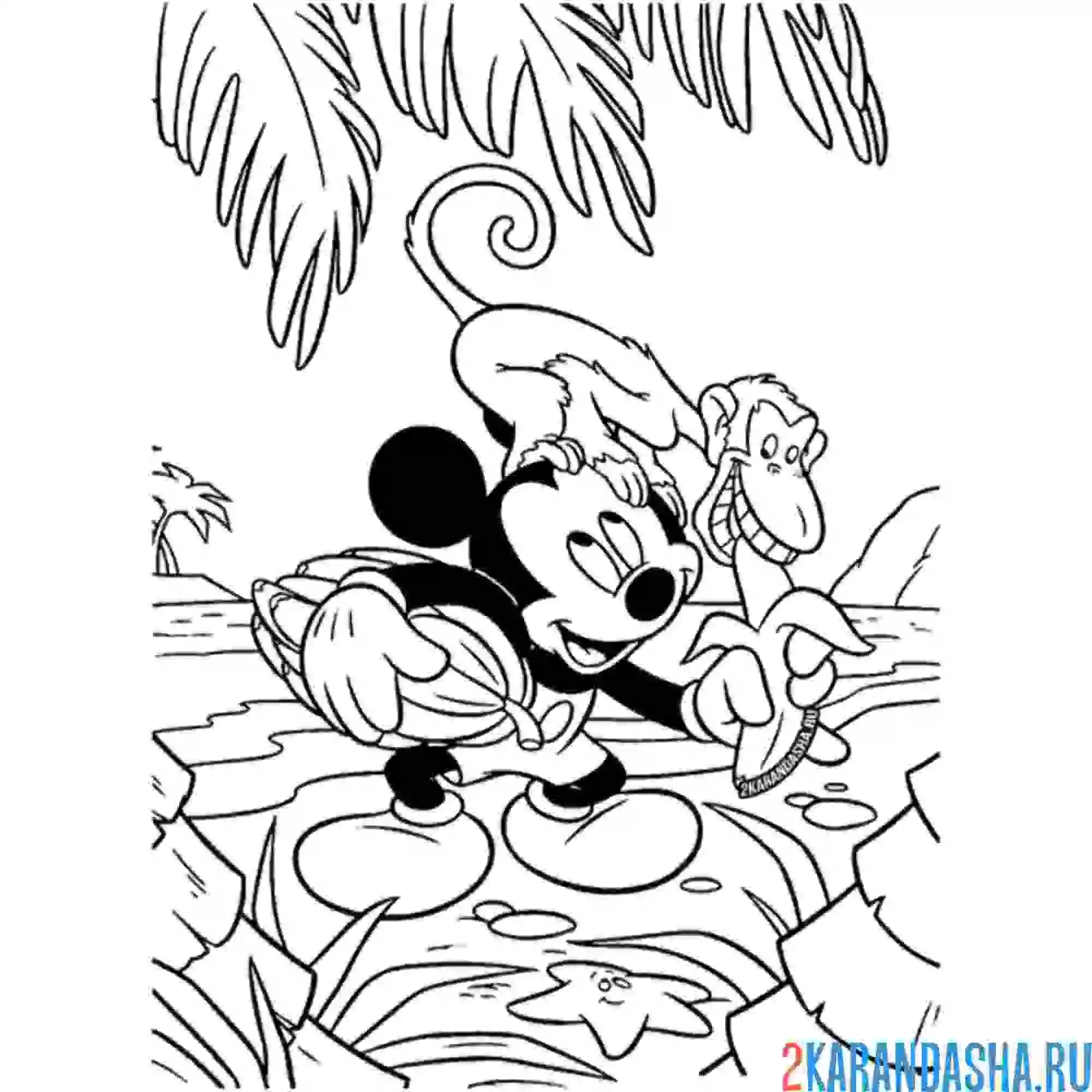 Раскраска микки маус с обезьяной