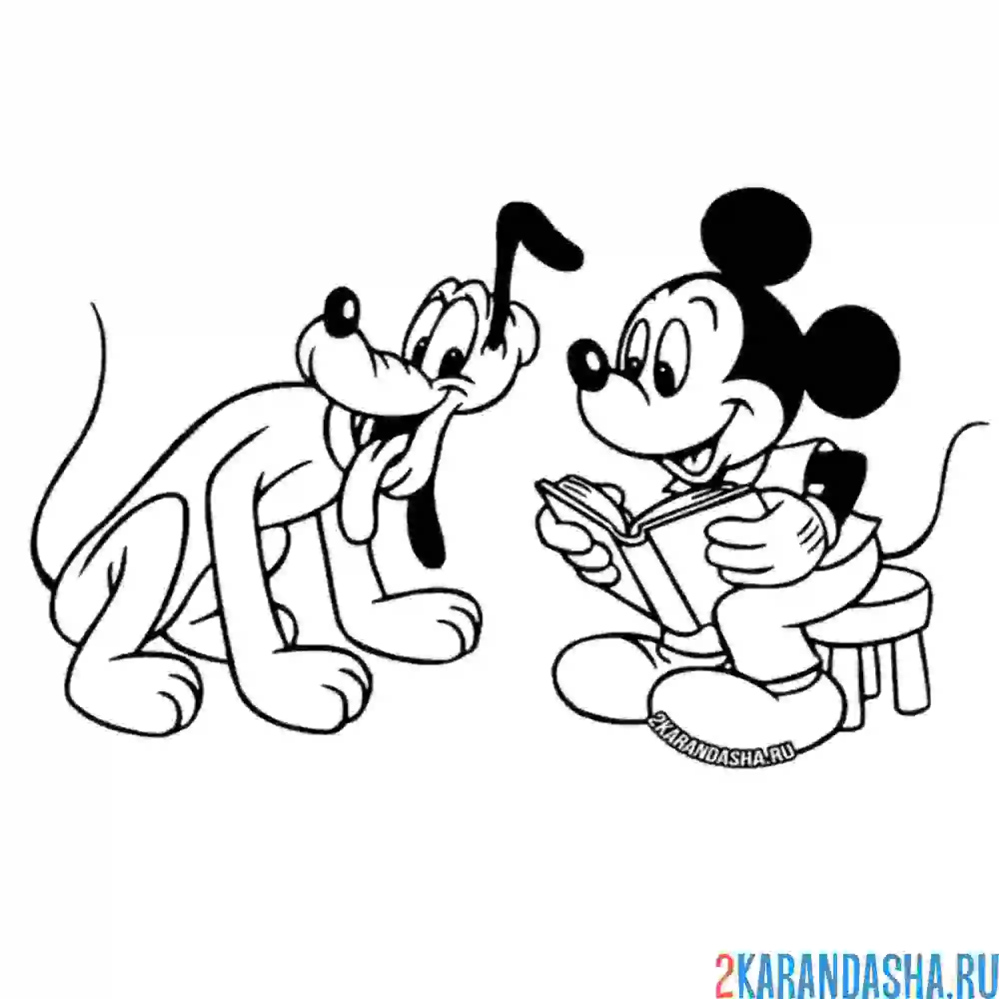 Раскраска плуто играет с микки маусом