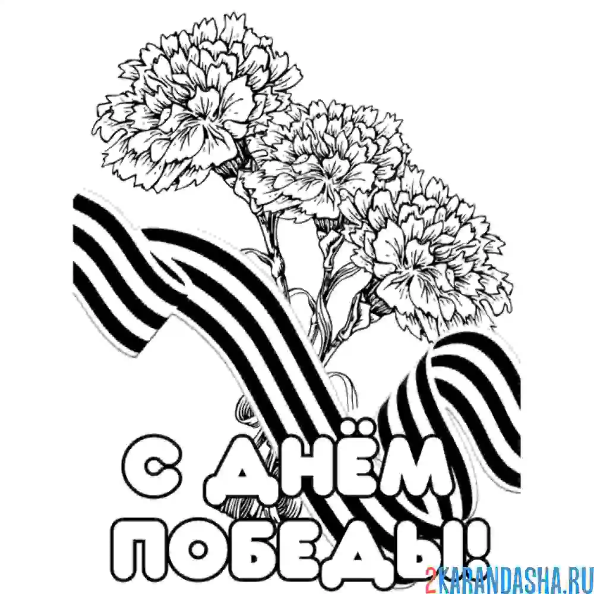 Раскраска три гвоздики с днем победы