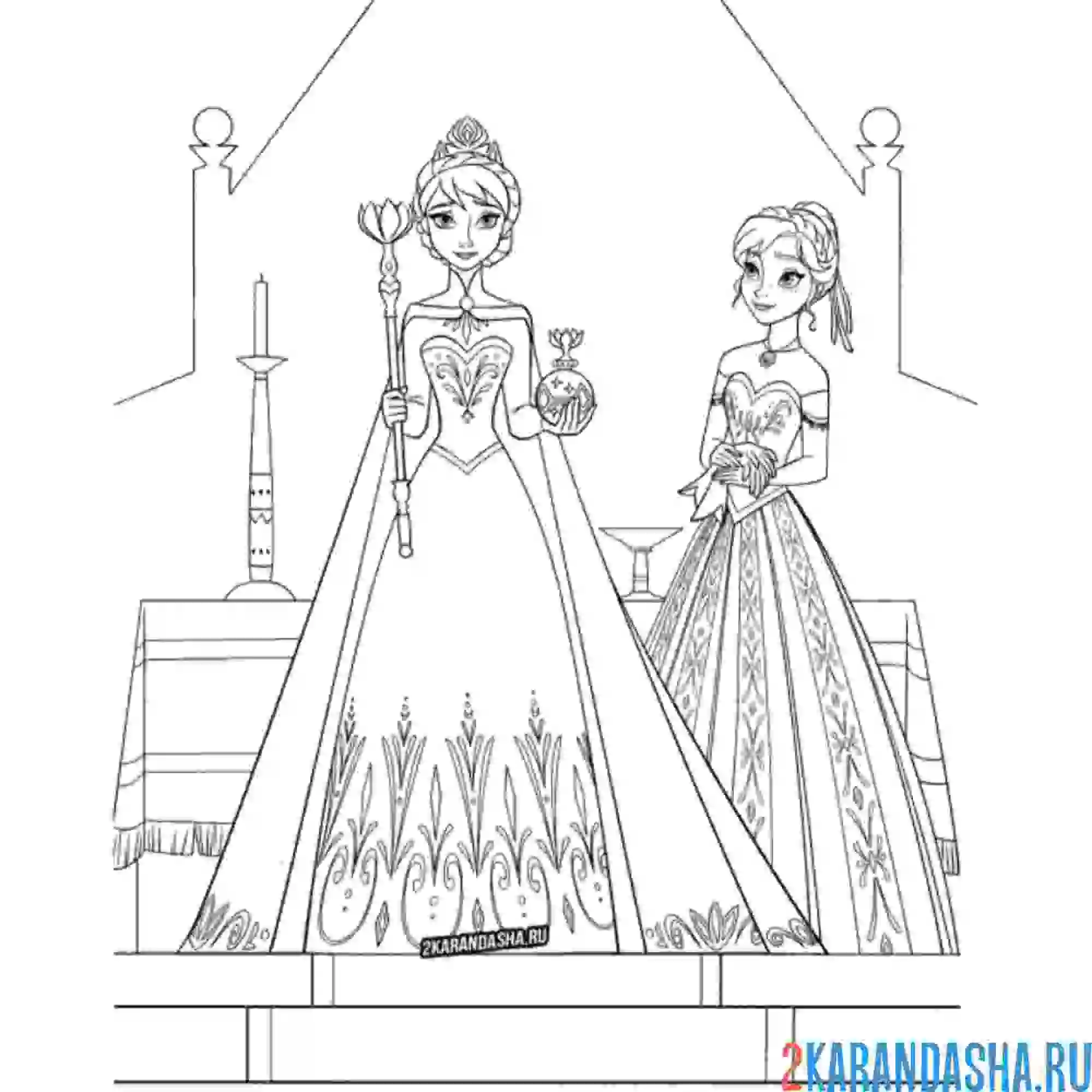 Раскраска коронация королевы эльзы