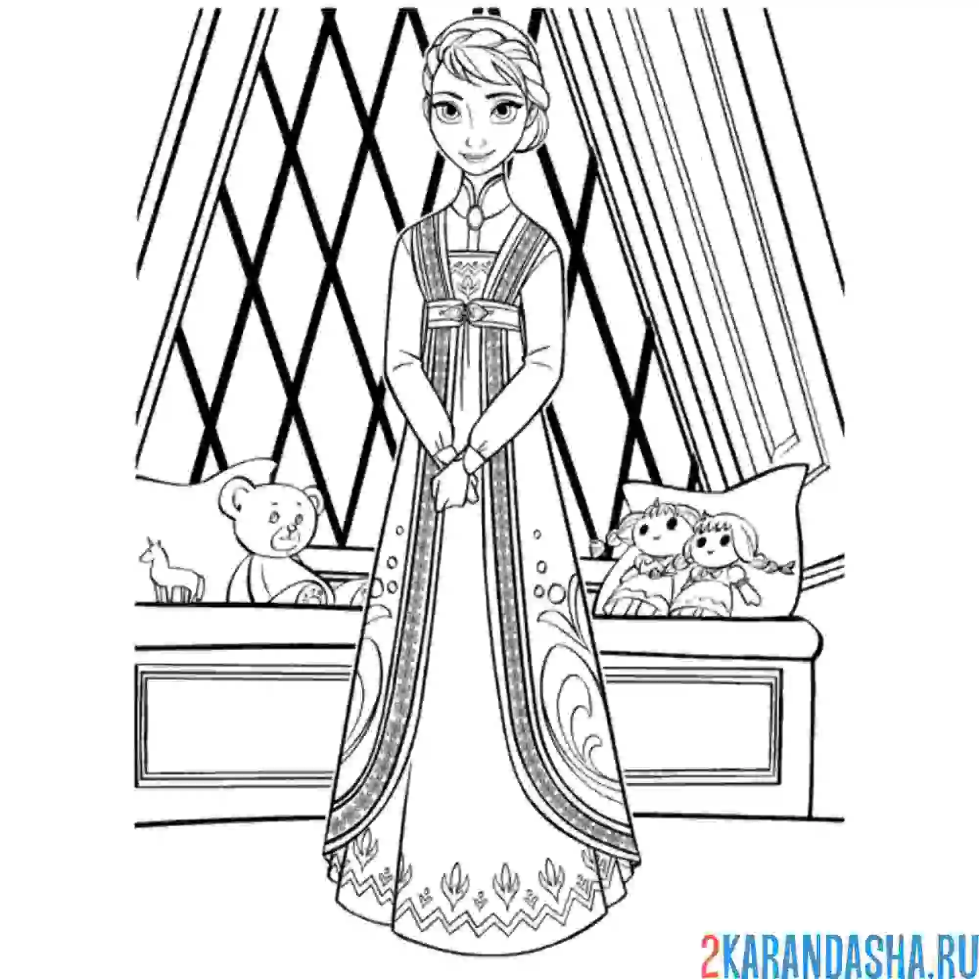 Раскраска милая принцесса анна в доме