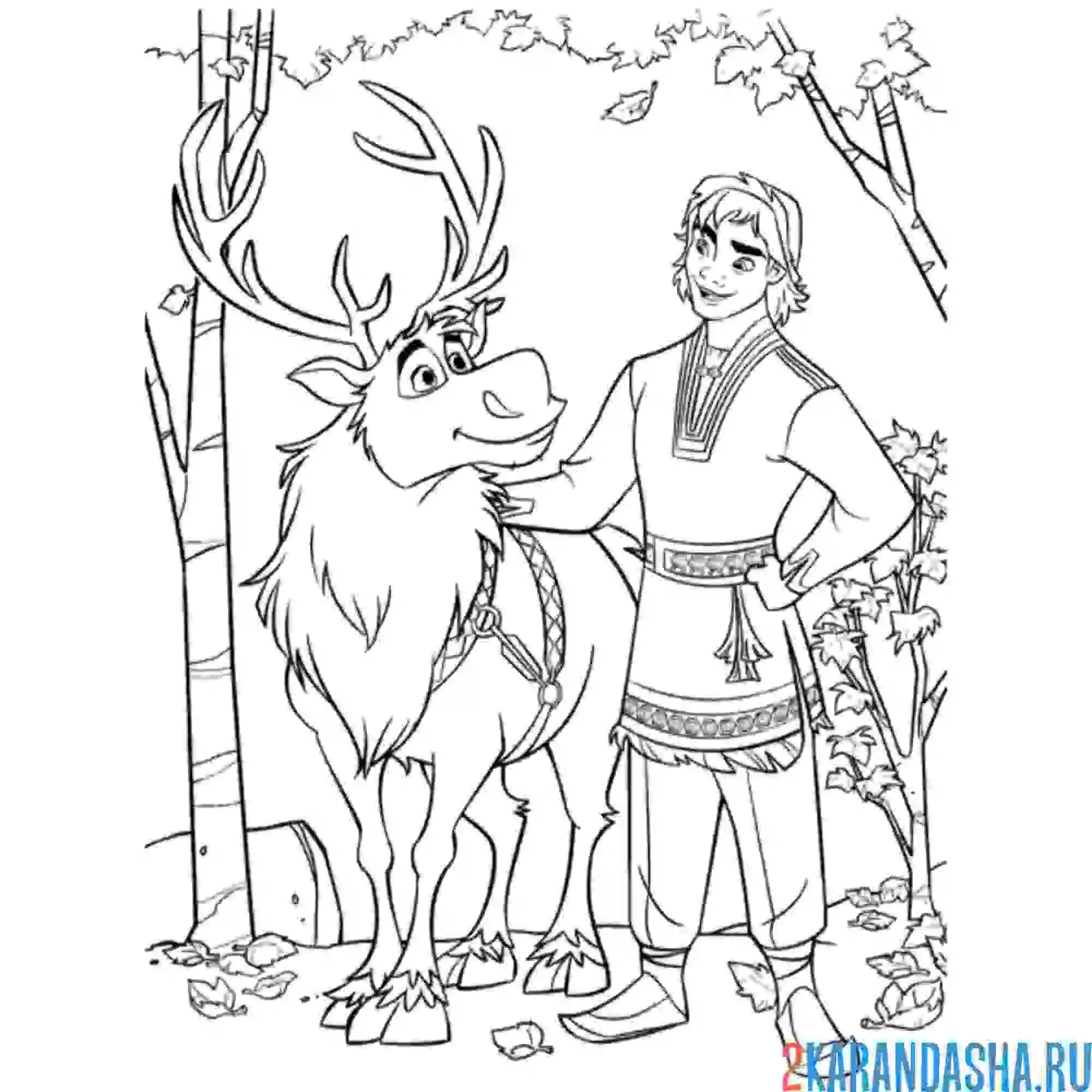 Раскраска кристофер со своим оленем свен