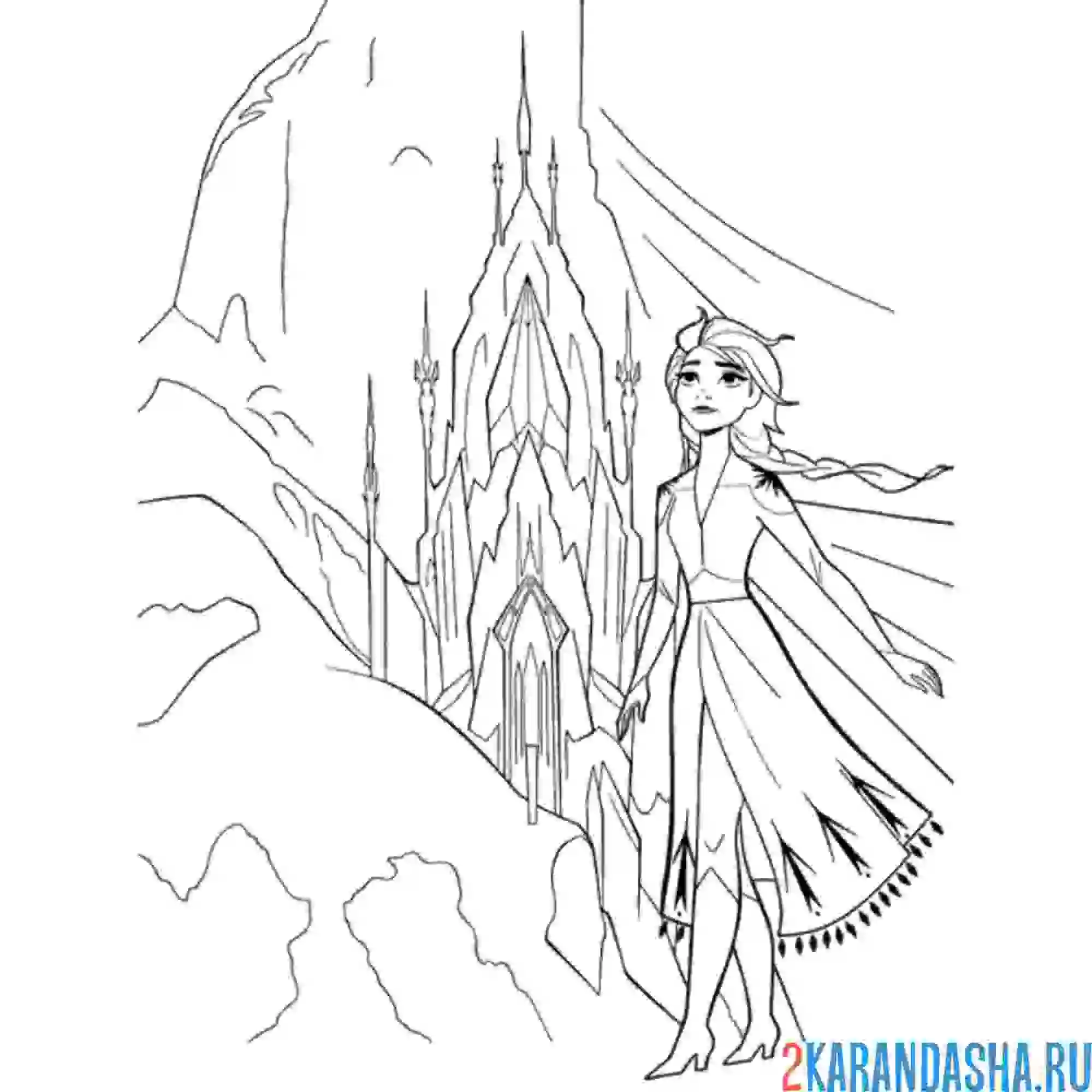 Раскраска эльза у своего замка