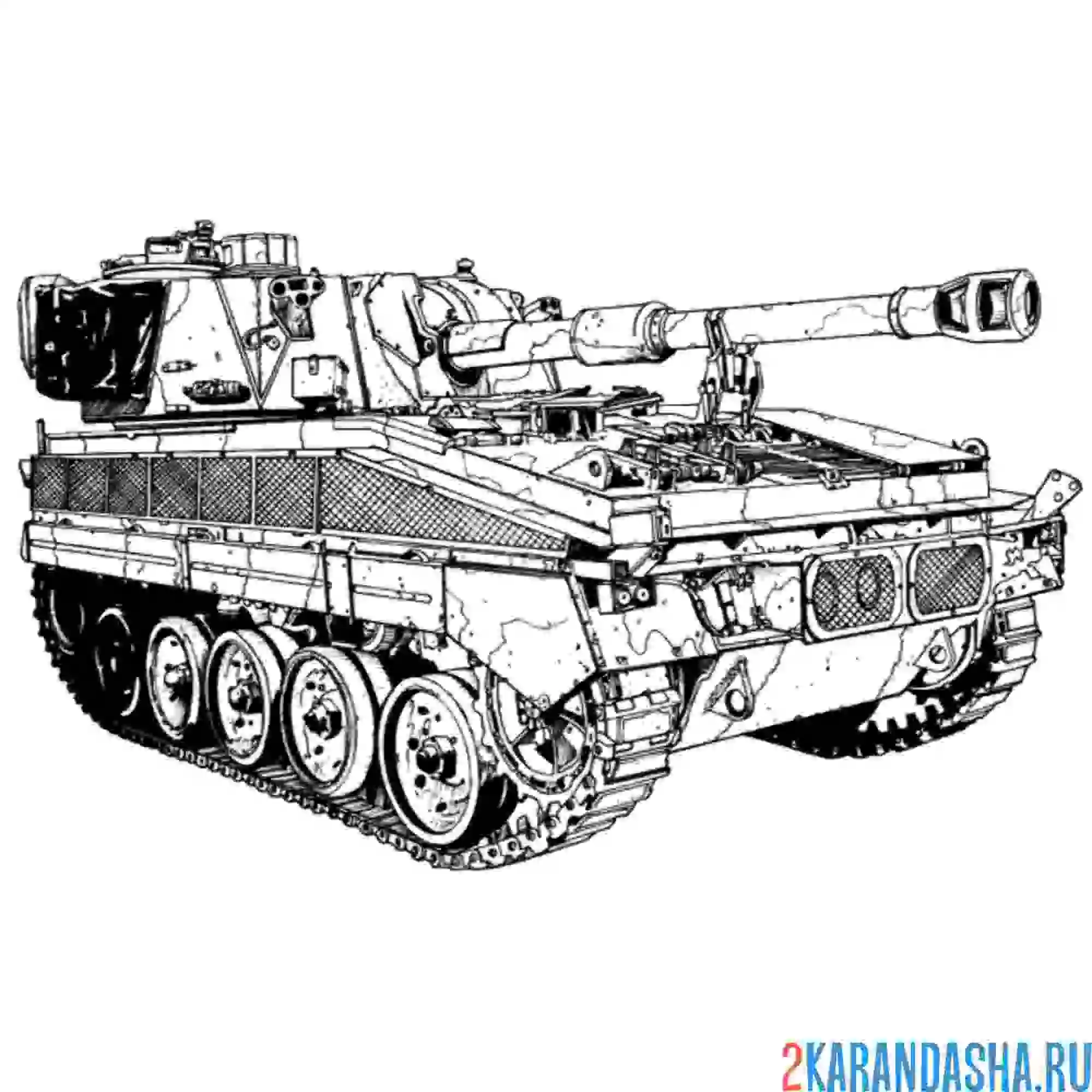 Раскраска гусеничный танк военный