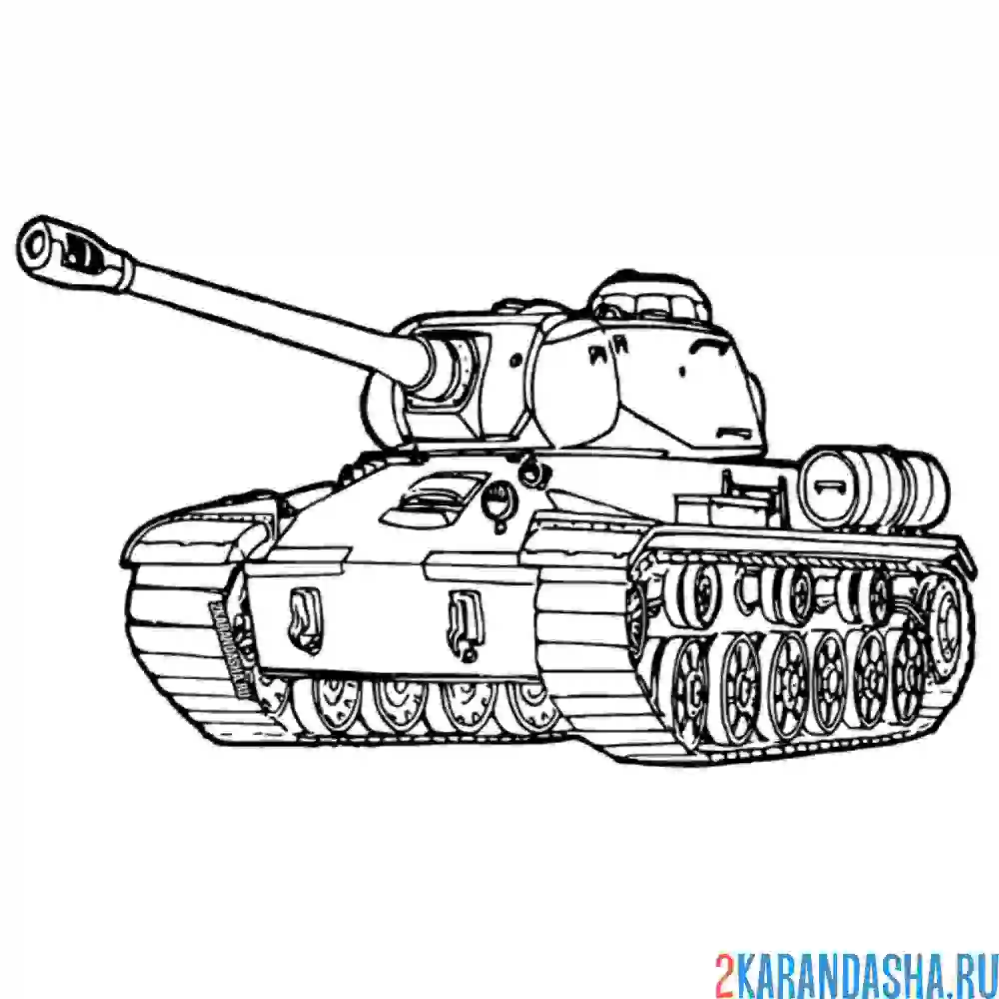 Раскраска танк т-34 стреляет
