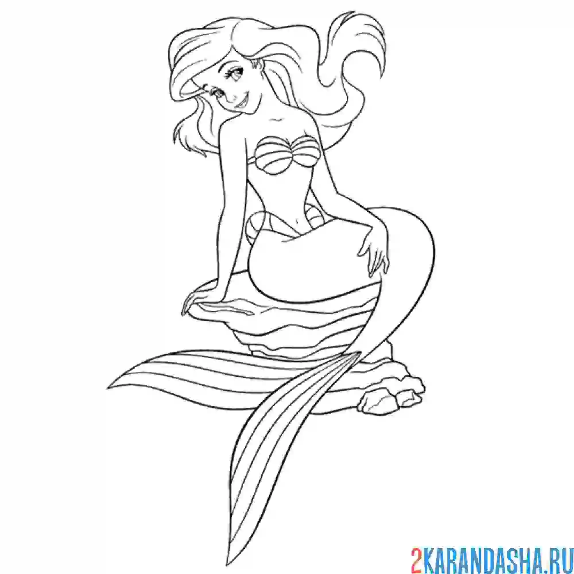 Раскраска русалочка ариэль на камне мечтает