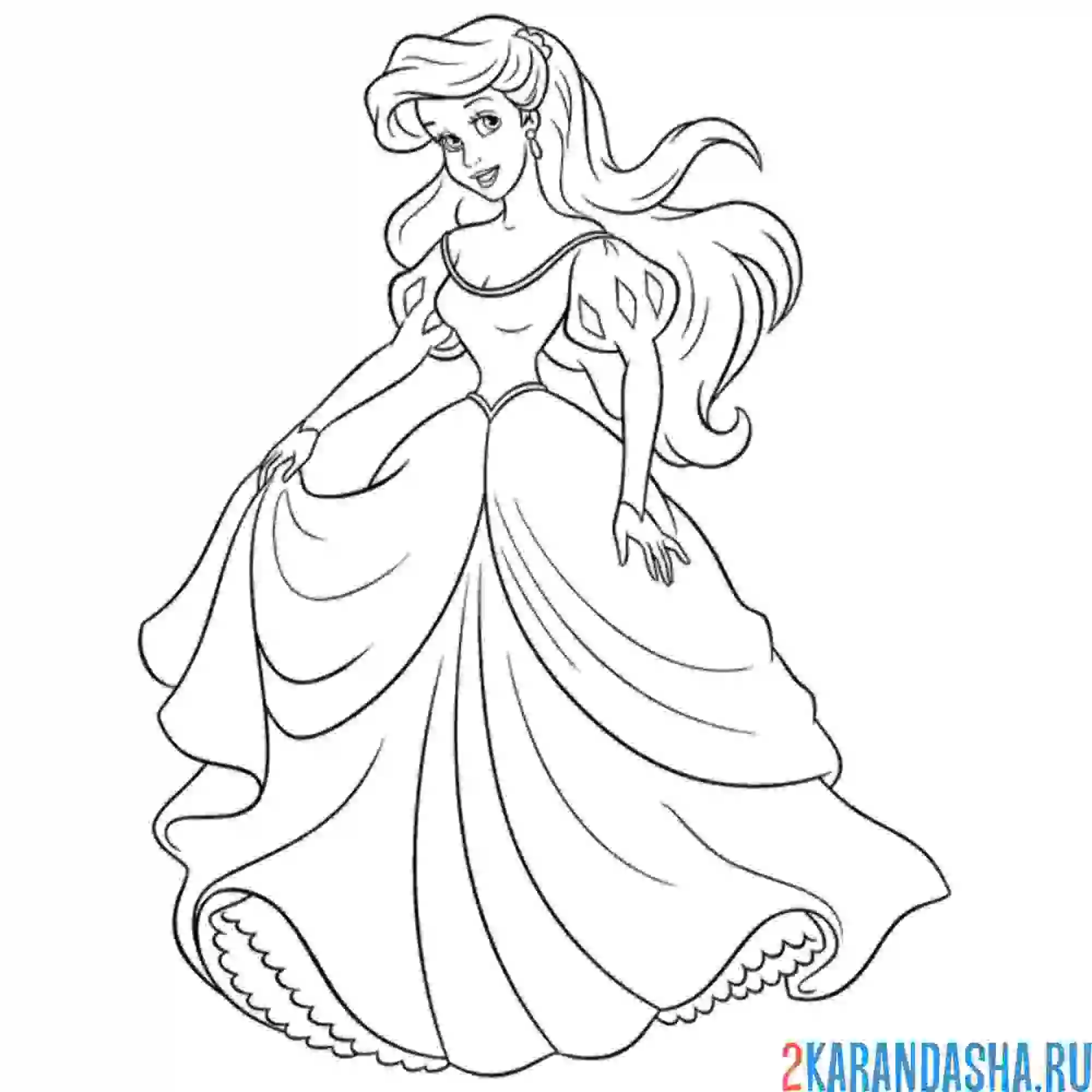 Раскраска русалочка ариэль танцует в платье