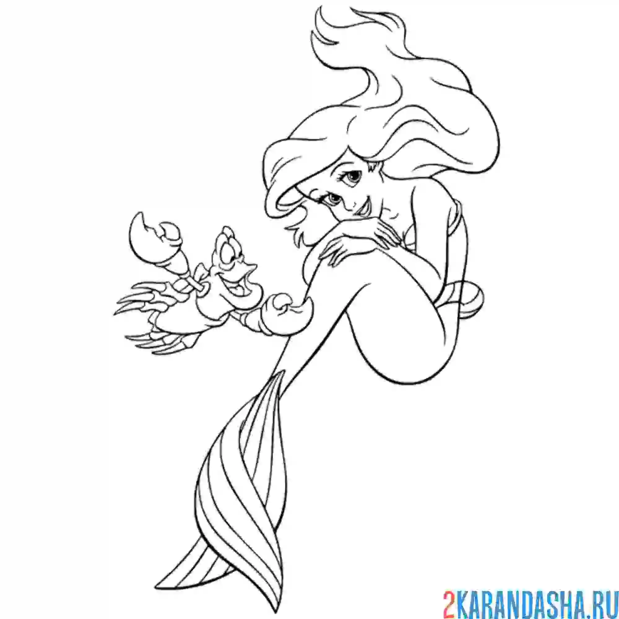 Раскраска русалочка ариэль и себастьян