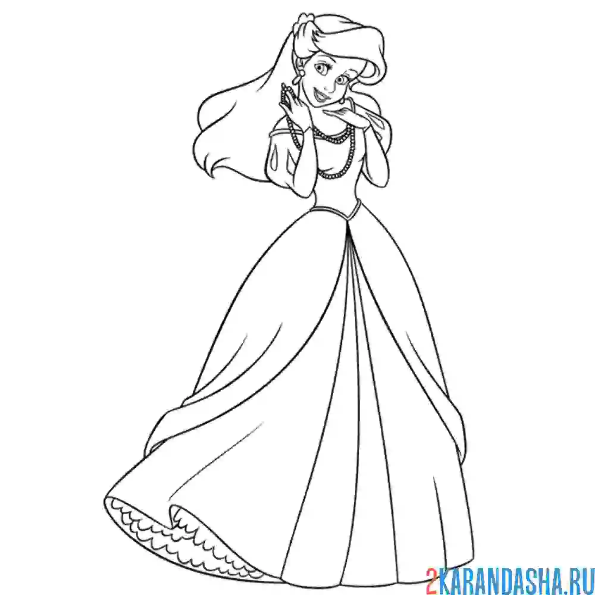 Раскраска русалочка ариэль красивая принцесса в платье