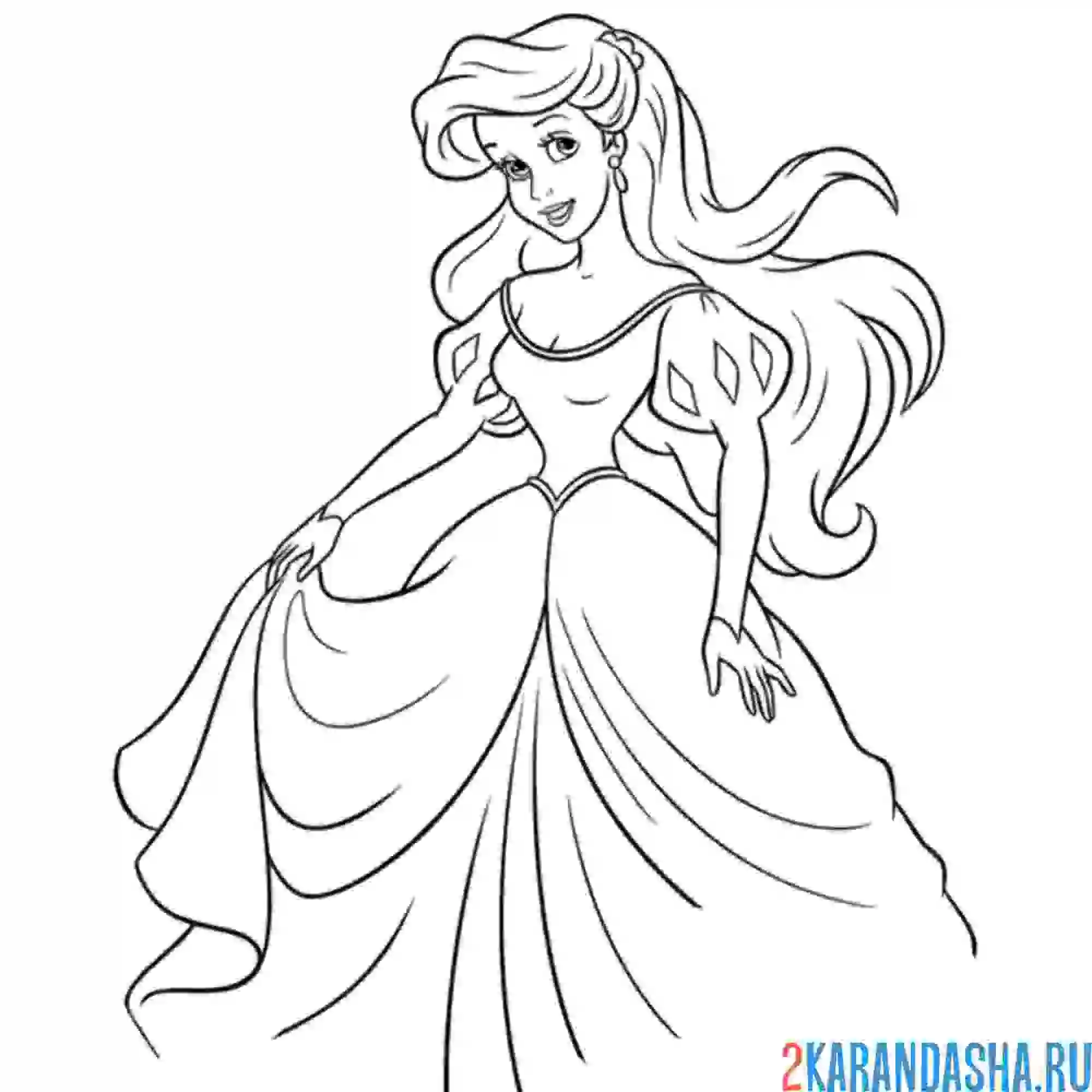 Раскраска русалочка ариэль шикарное платье