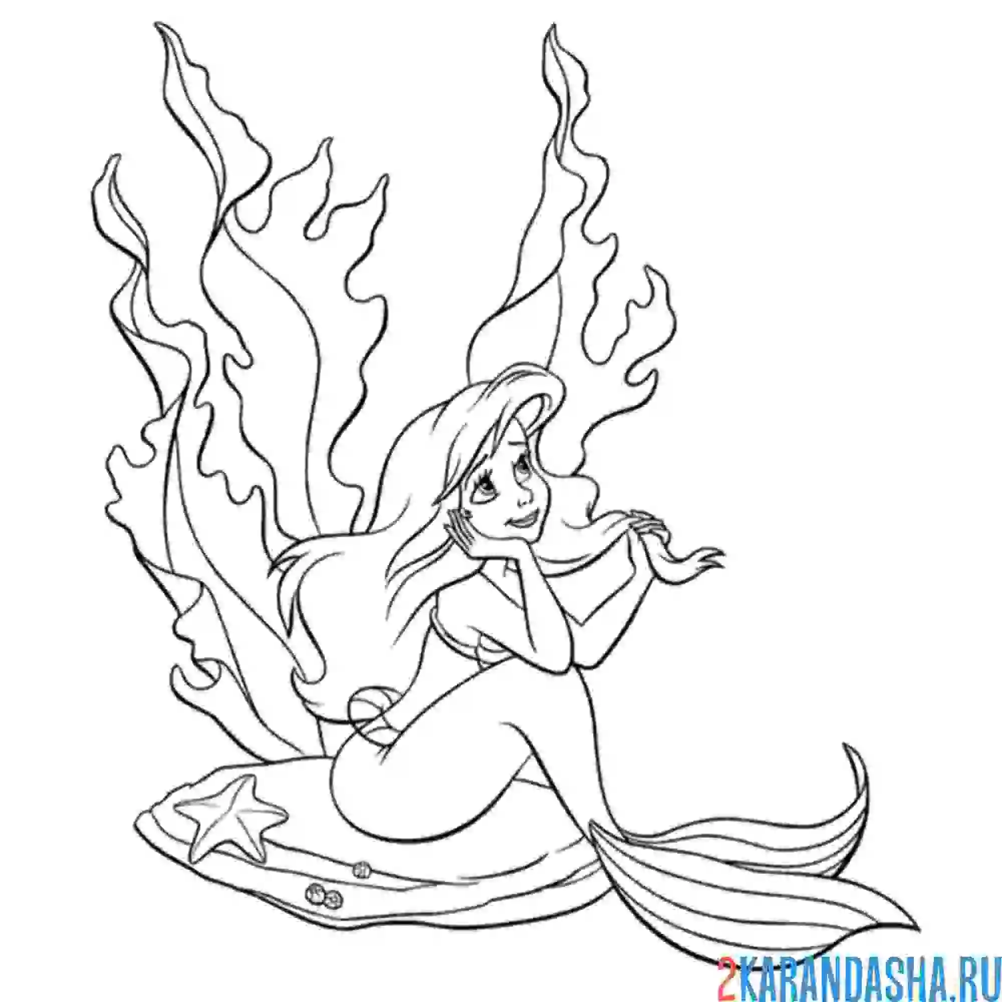 Раскраска русалочка ариэль на дне океана